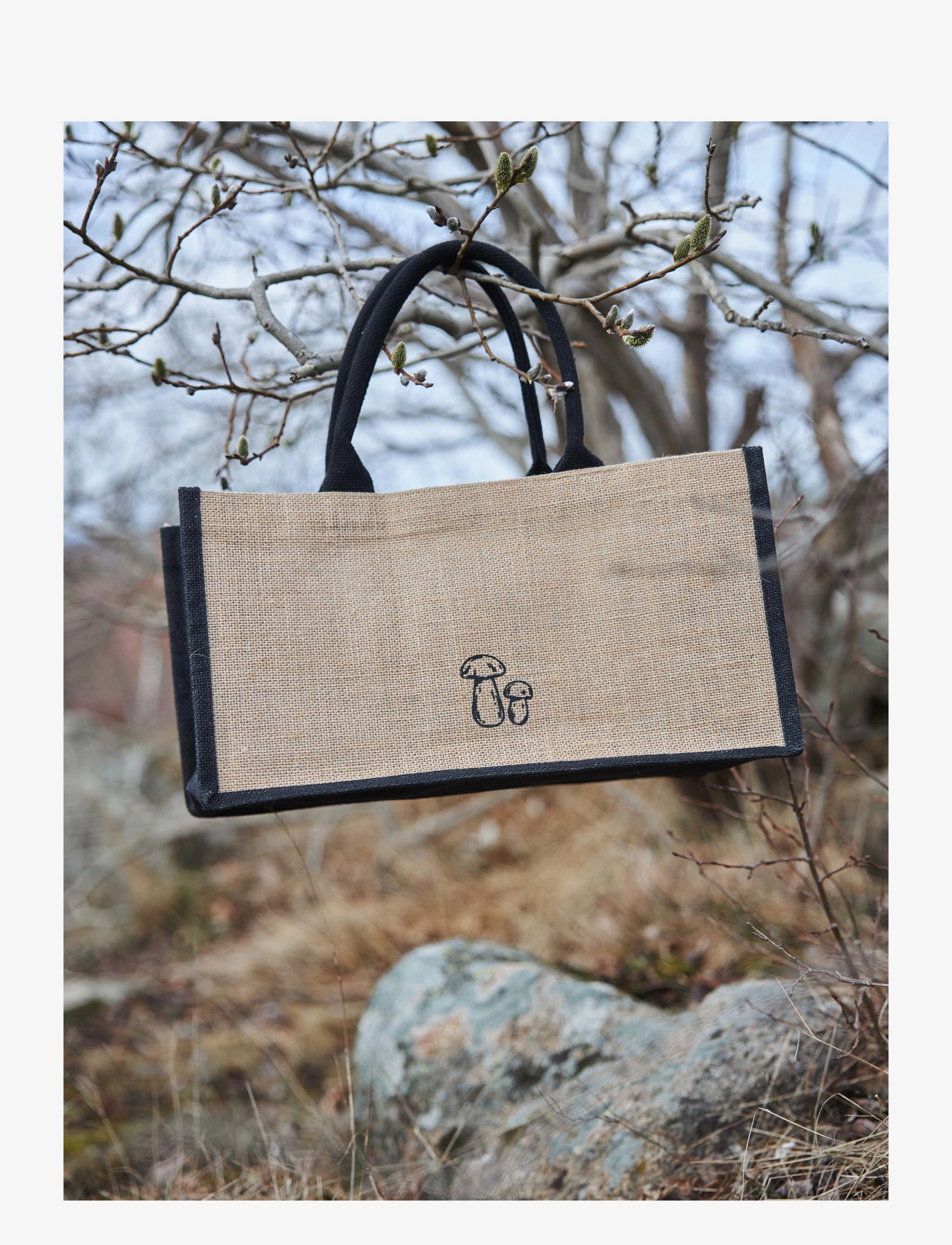 Sagaform - Karl-Johan väska med svampkniv - beige/svart - 2