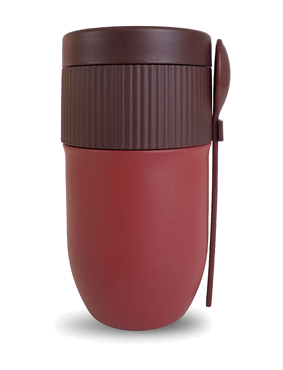 Sagaform - Ted thermal yoghurt mug with spoon - lõunasöögikarbid ja toidumahutid - bordeaux pantone 7624c - 1