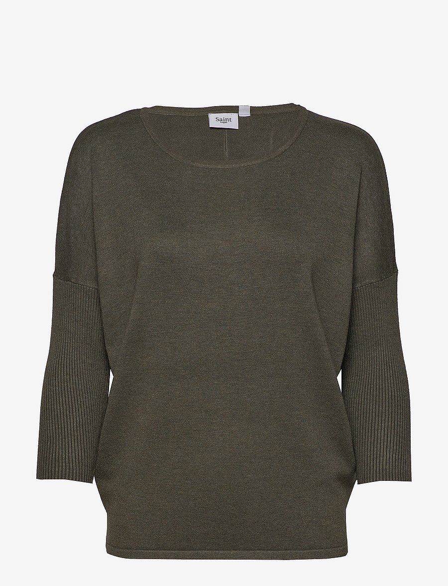 Saint Tropez - A2561, MilaSZ R-Neck Pullover - pullover - army green melange - 1