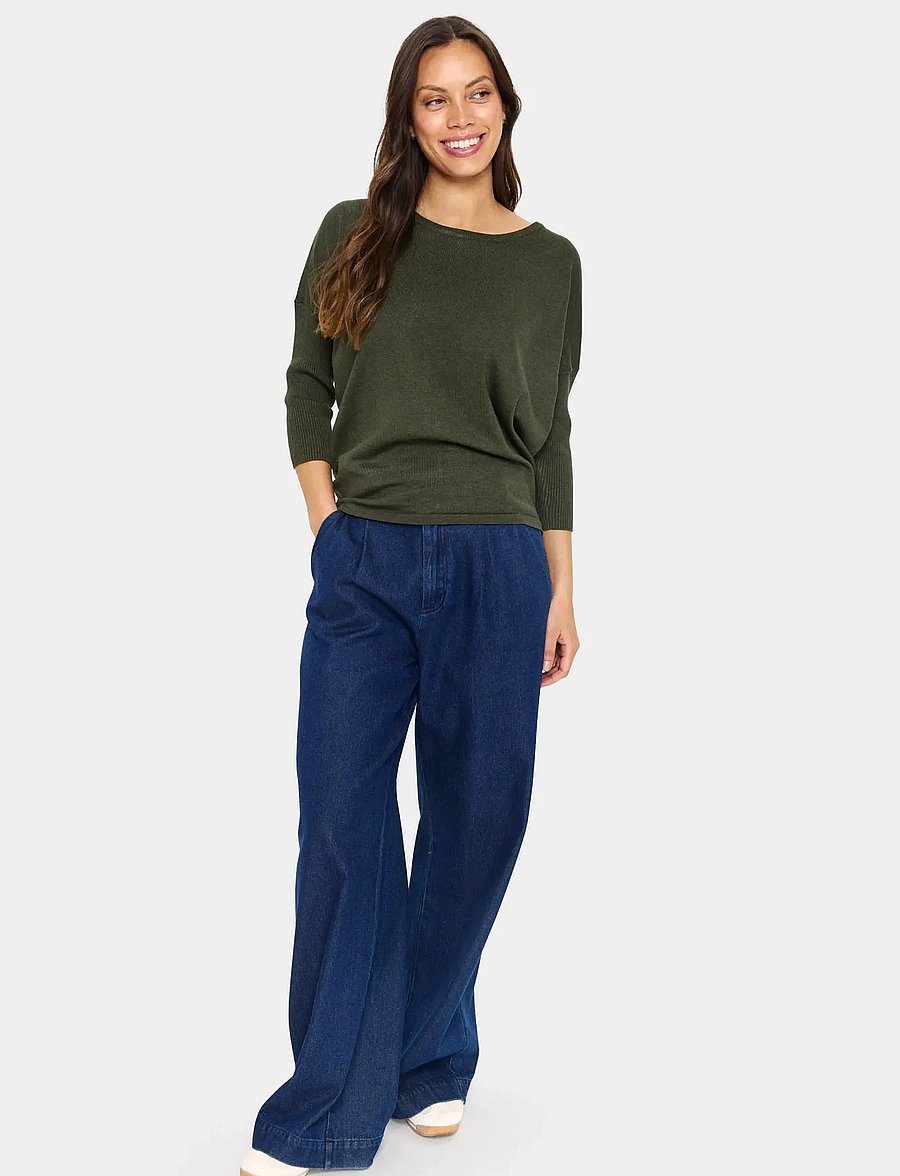 Saint Tropez - A2561, MilaSZ R-Neck Pullover - striktrøjer - army green melange - 0