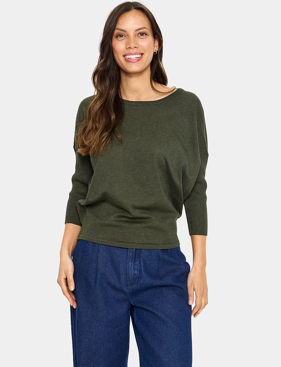 Saint Tropez - A2561, MilaSZ R-Neck Pullover - pullover - army green melange - 3