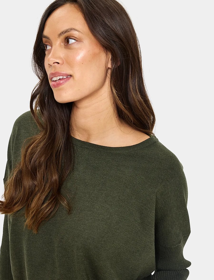 Saint Tropez - A2561, MilaSZ R-Neck Pullover - pullover - army green melange - 5