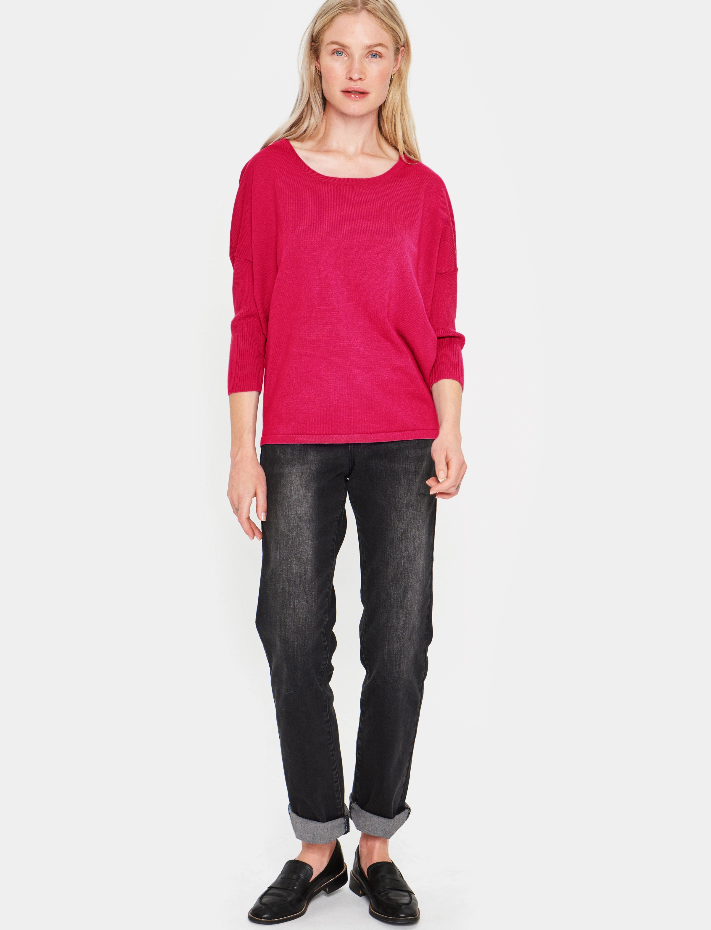 Saint Tropez - A2561, MilaSZ R-Neck Pullover - laveste priser - bright rose - 3