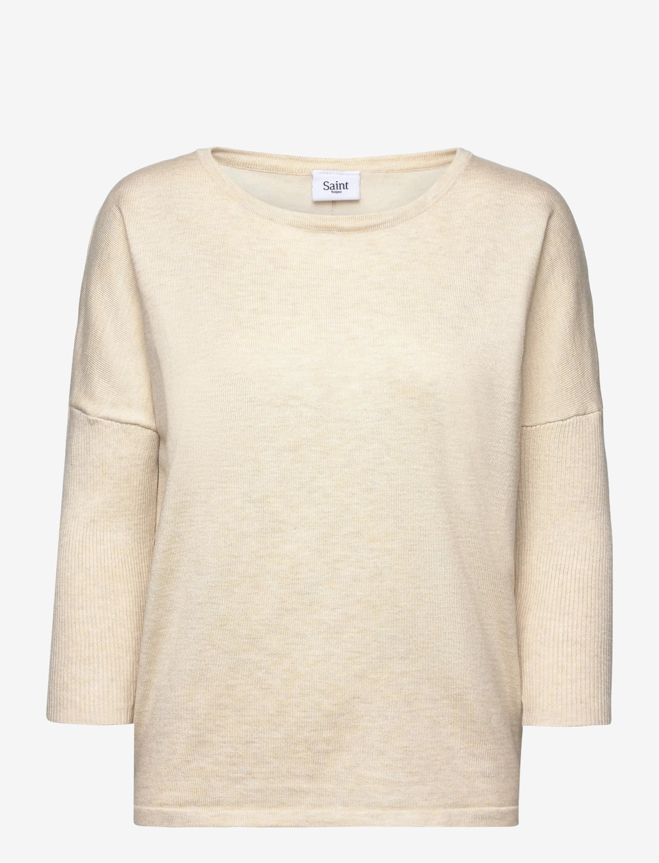Saint Tropez - A2561, MilaSZ R-Neck Pullover - striktrøjer - brown rice melange - 1