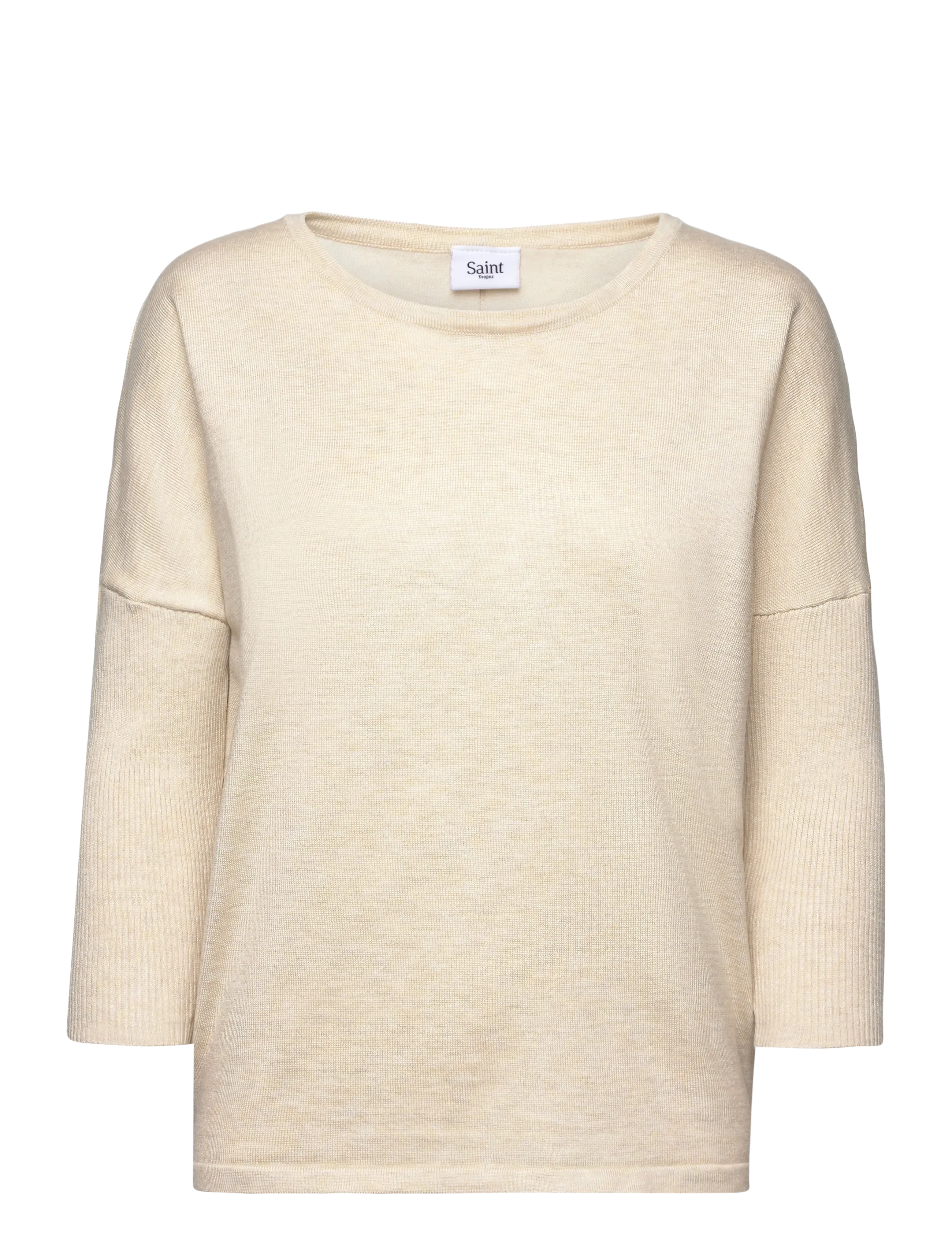 Saint Tropez A2561, MilaSZ R-Neck Pullover - Riided - BROWN RICE MELANGE / cream