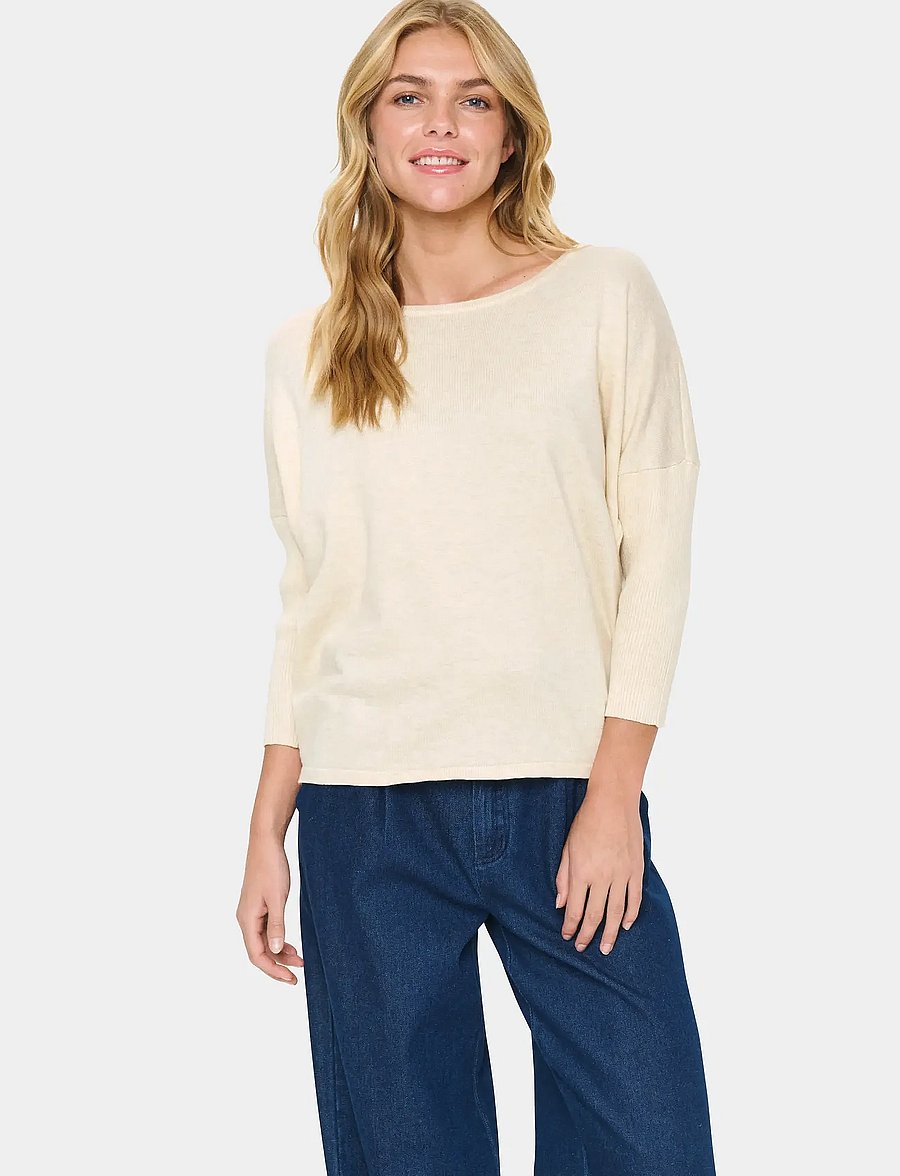 Saint Tropez - A2561, MilaSZ R-Neck Pullover - pullover - brown rice melange - 0