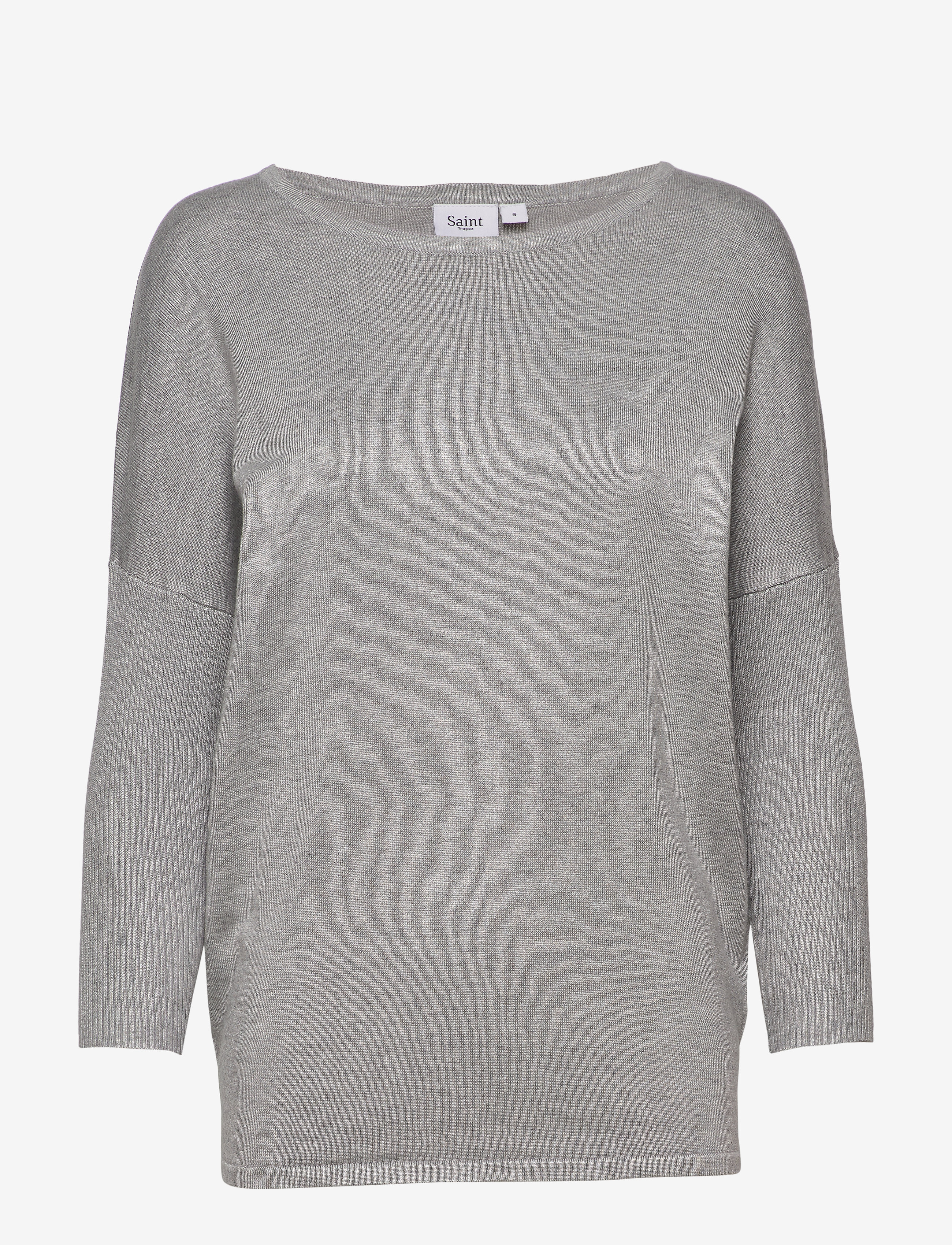 Saint Tropez A2561, MilaSZ R-Neck Pullover - Tøj - PEARL GREY MEL / grey