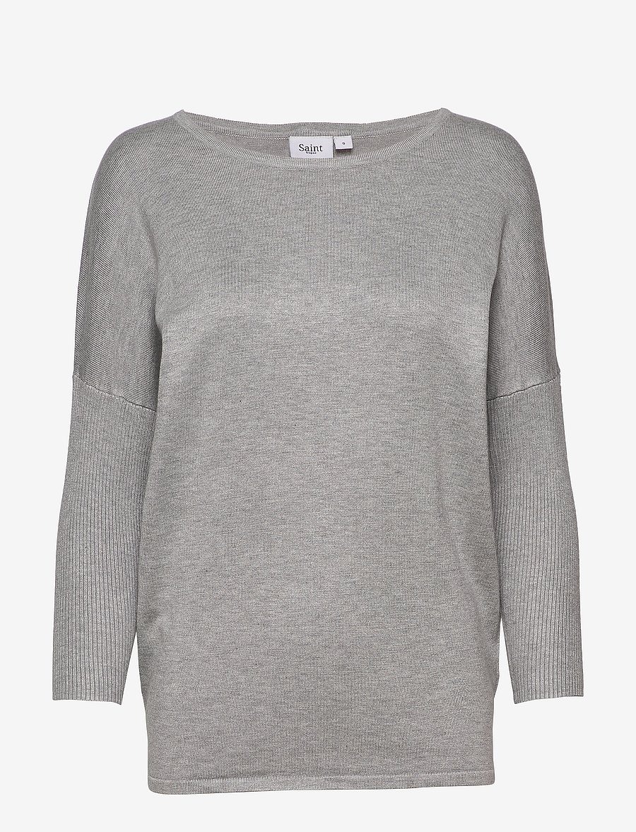Saint Tropez - A2561, MilaSZ R-Neck Pullover - striktrøjer - pearl grey mel - 1