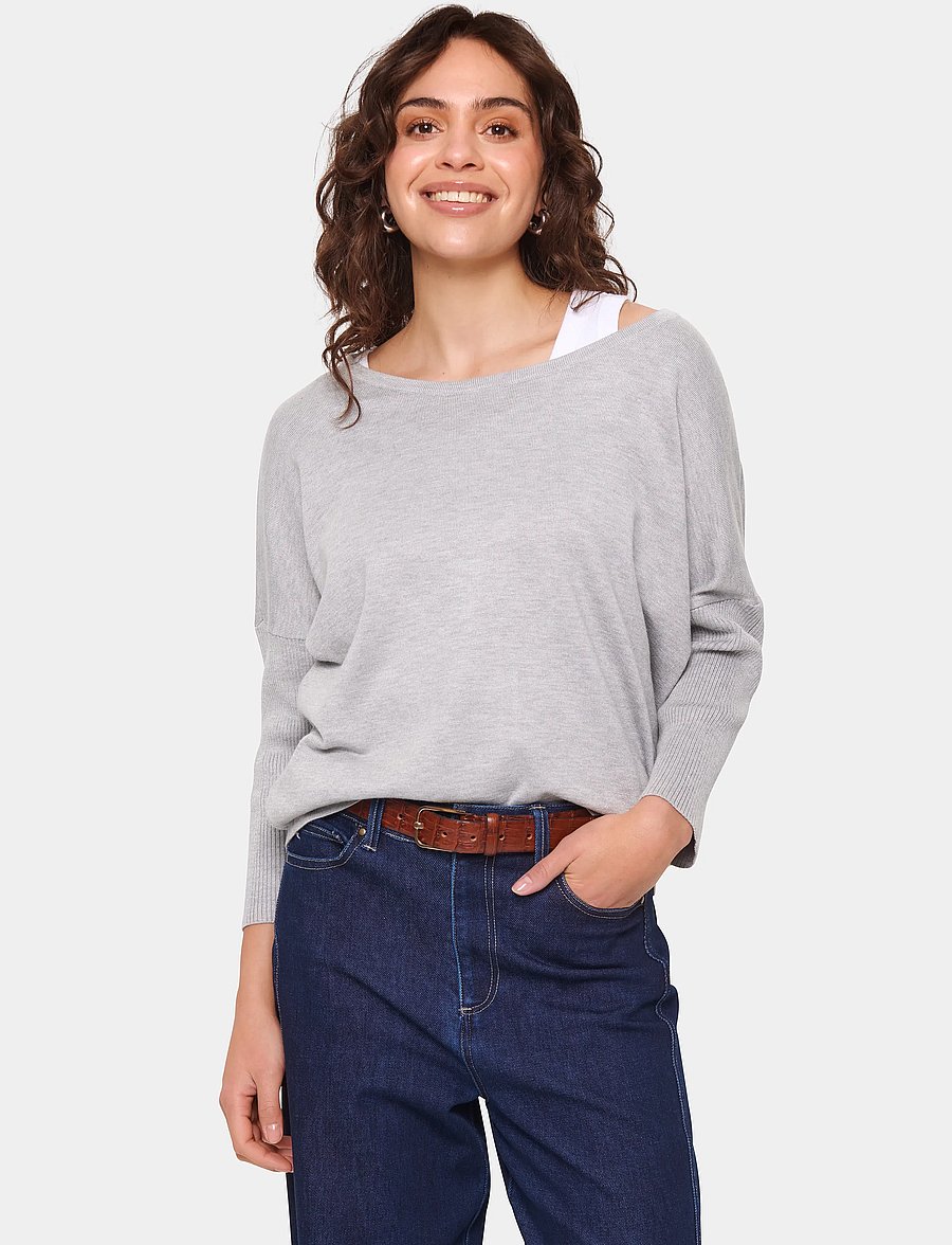 Saint Tropez - A2561, MilaSZ R-Neck Pullover - striktrøjer - pearl grey mel - 0