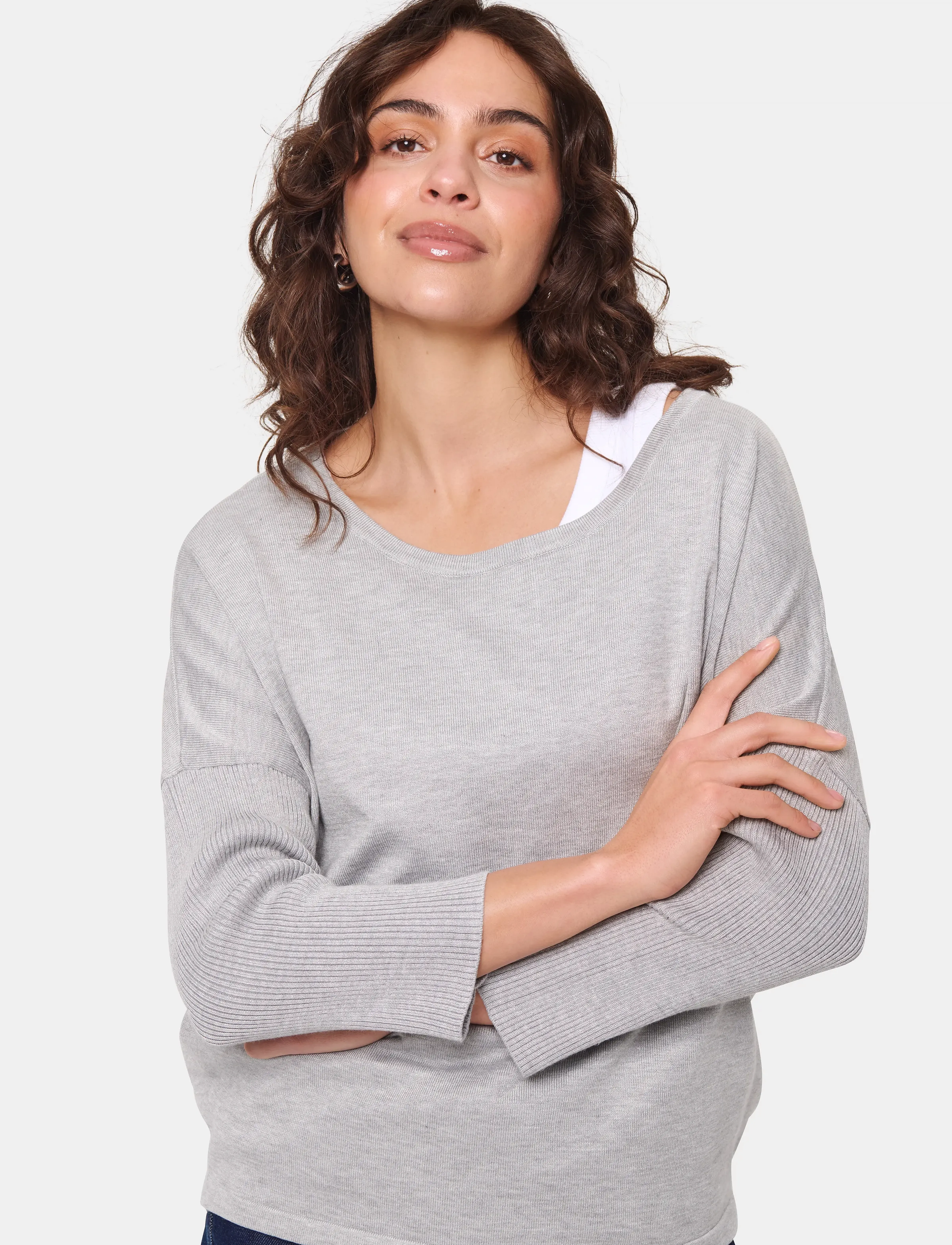 Saint Tropez - A2561, MilaSZ R-Neck Pullover - pullover - pearl grey mel - 5