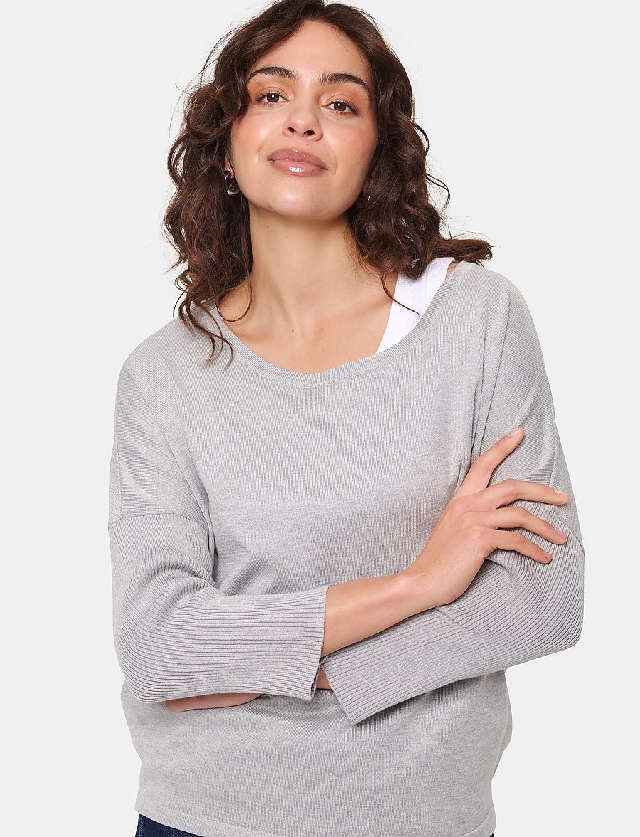 Saint Tropez - A2561, MilaSZ R-Neck Pullover - striktrøjer - pearl grey mel - 5