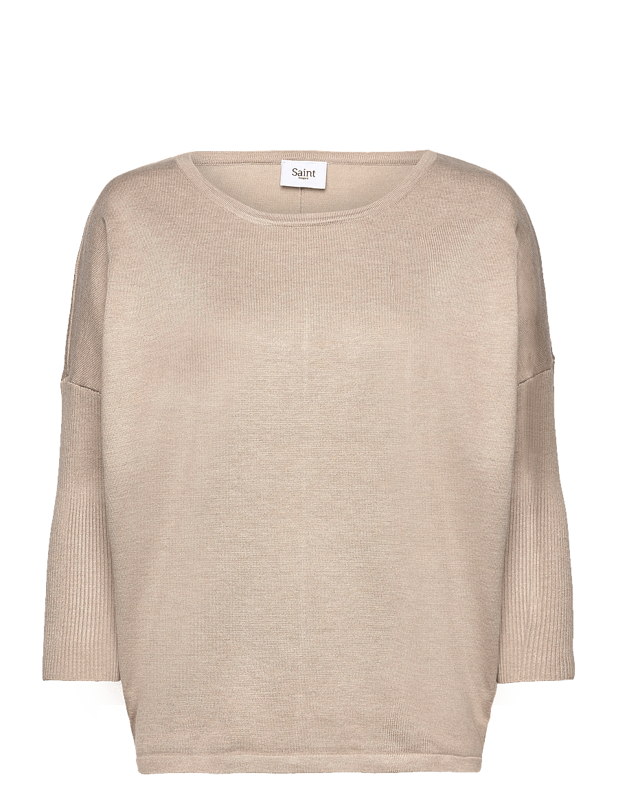 Saint Tropez - A2561, MilaSZ R-Neck Pullover - stickade tröjor - plaza taupe melange - 0