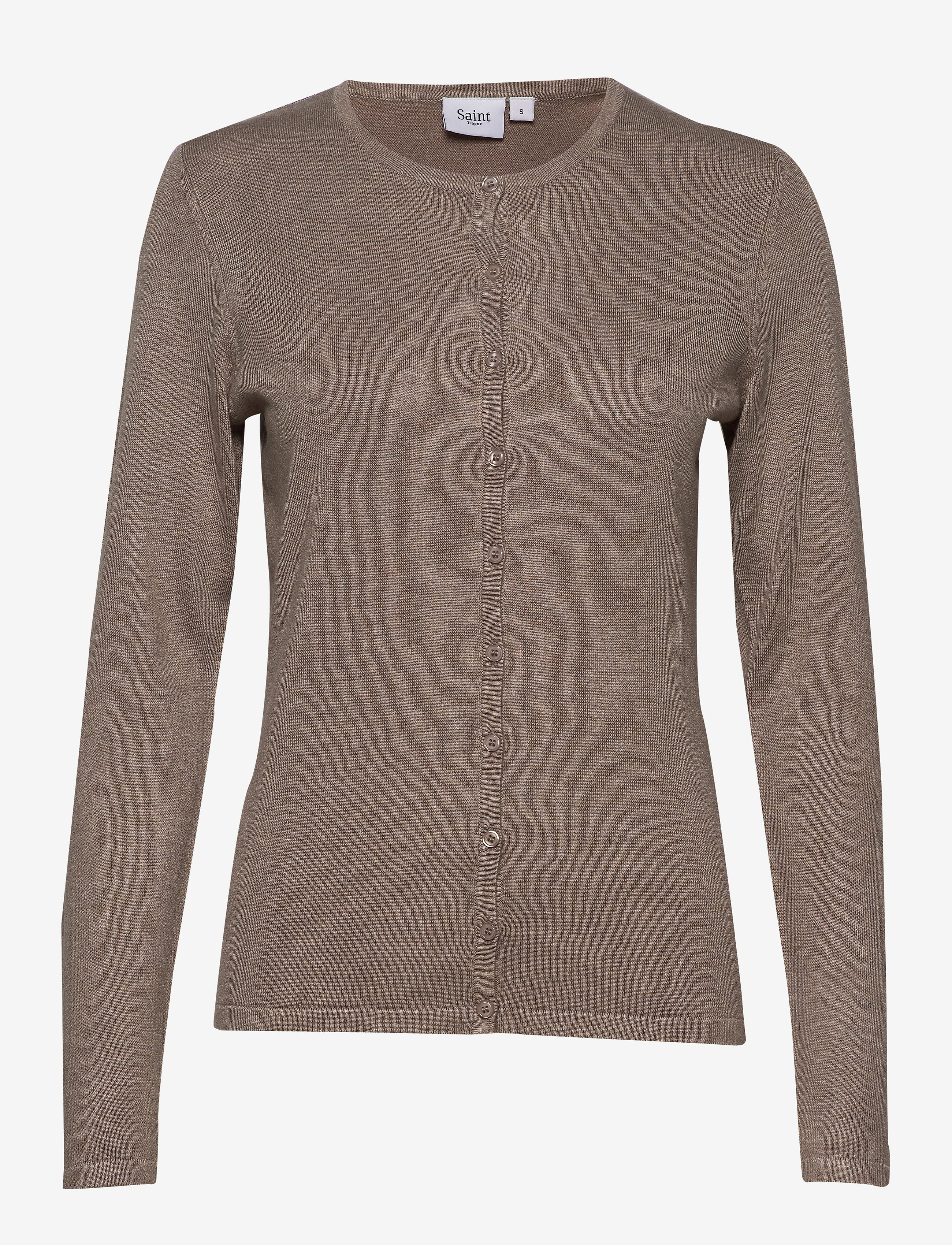 Saint Tropez A8661, MilaSZ R-Neck Cardigan - Saint Tropez - ATMOS MELANGE / brown