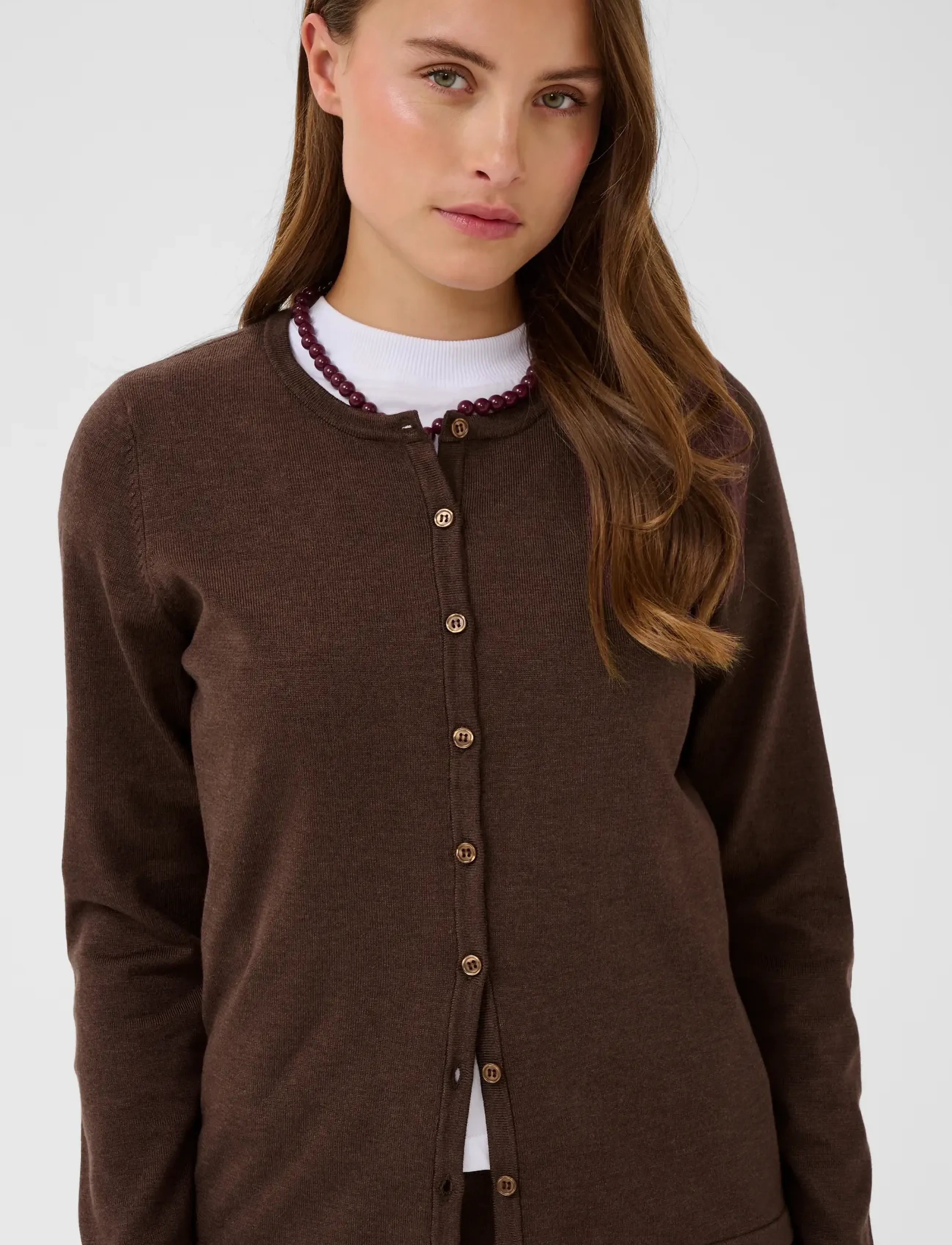 Saint Tropez - A8661, MilaSZ R-Neck Cardigan - cardigans - bracken melange - 5