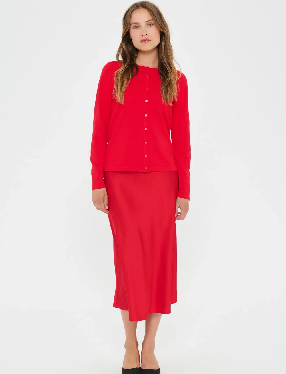 Saint Tropez - A8661, MilaSZ R-Neck Cardigan - cardigans - chinese red - 3