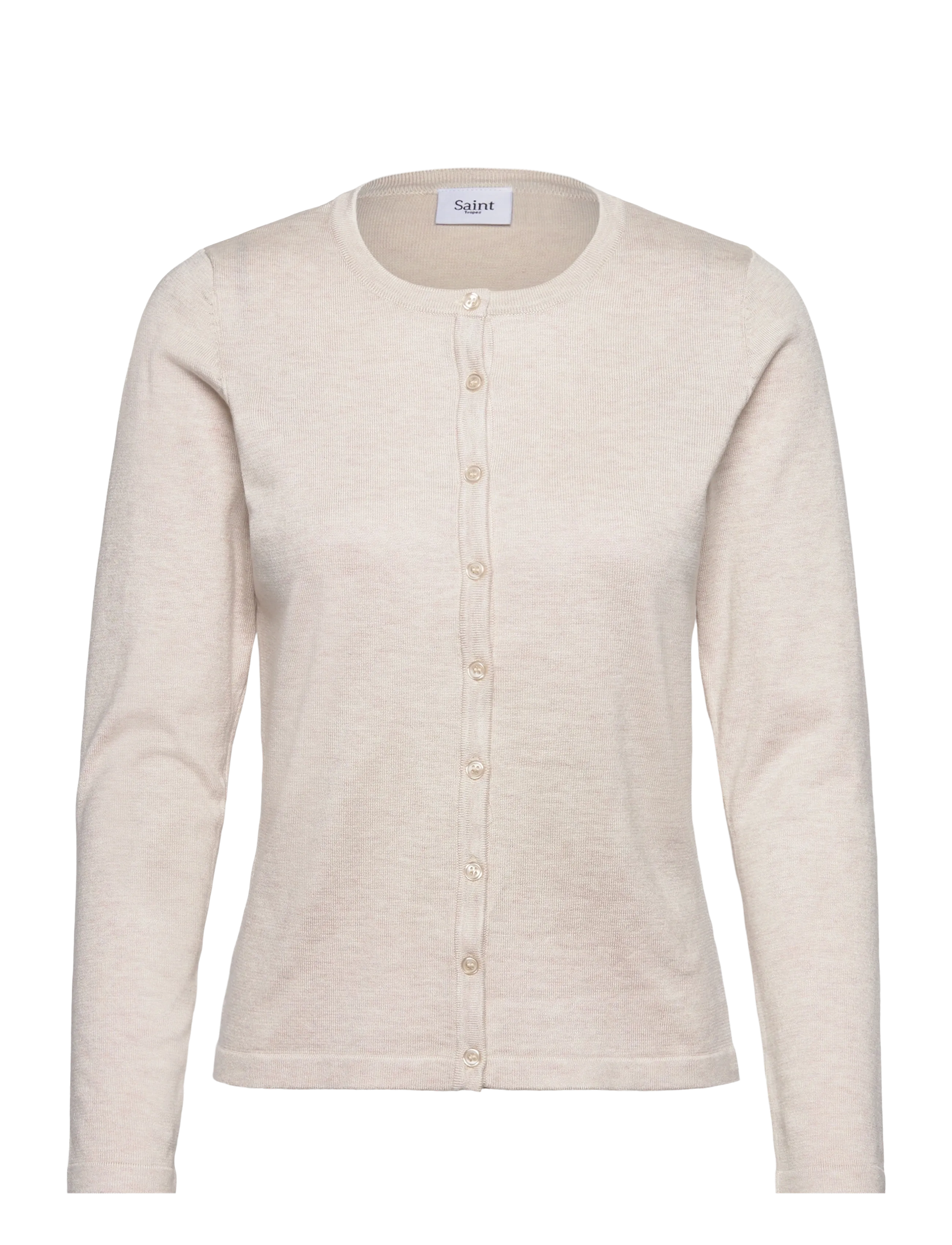 Saint Tropez A8661, MilaSZ R-Neck Cardigan - Cardigans - FOG MELANGE / beige