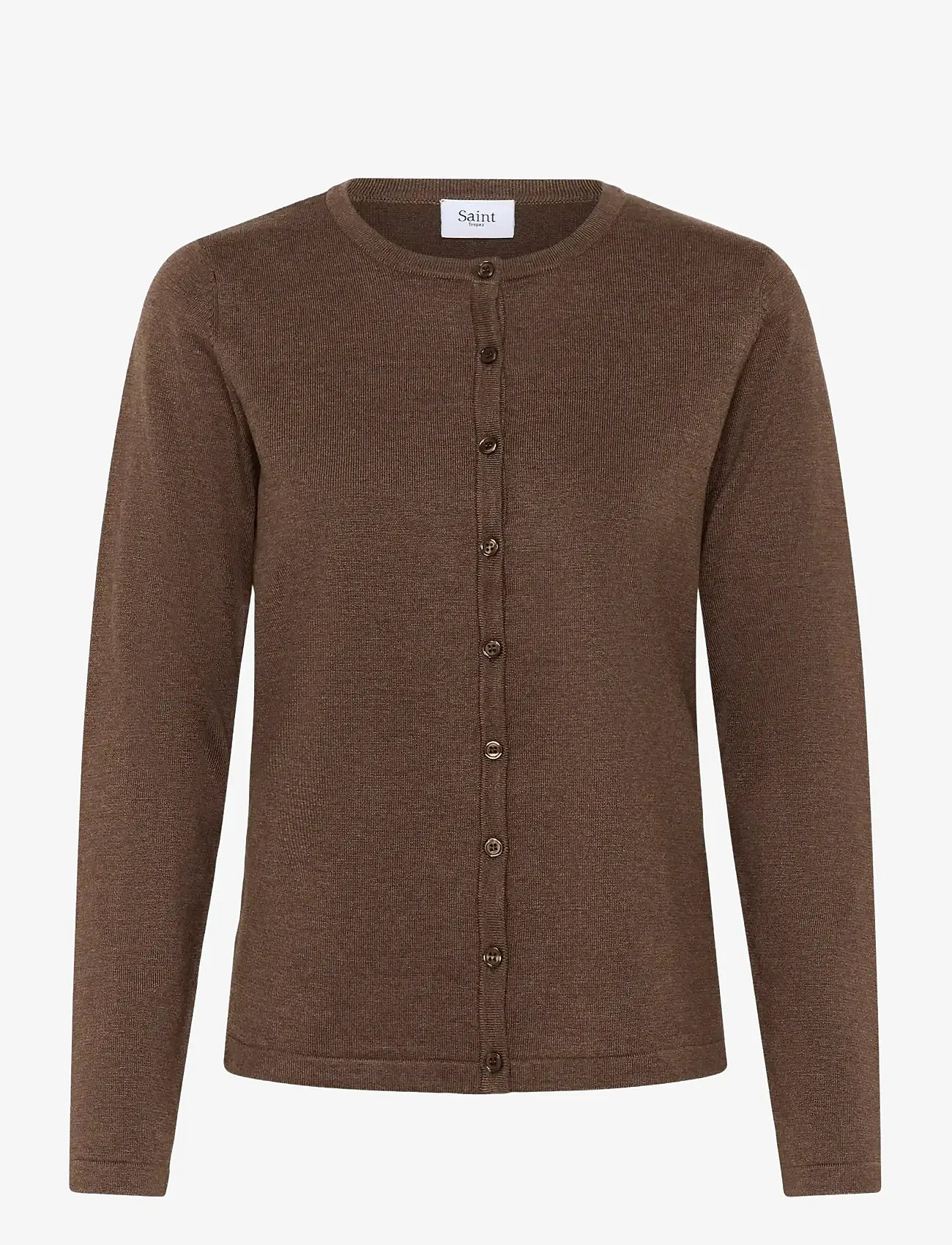 Saint Tropez - A8661, MilaSZ R-Neck Cardigan - koftor - fondue fudge melange - 0