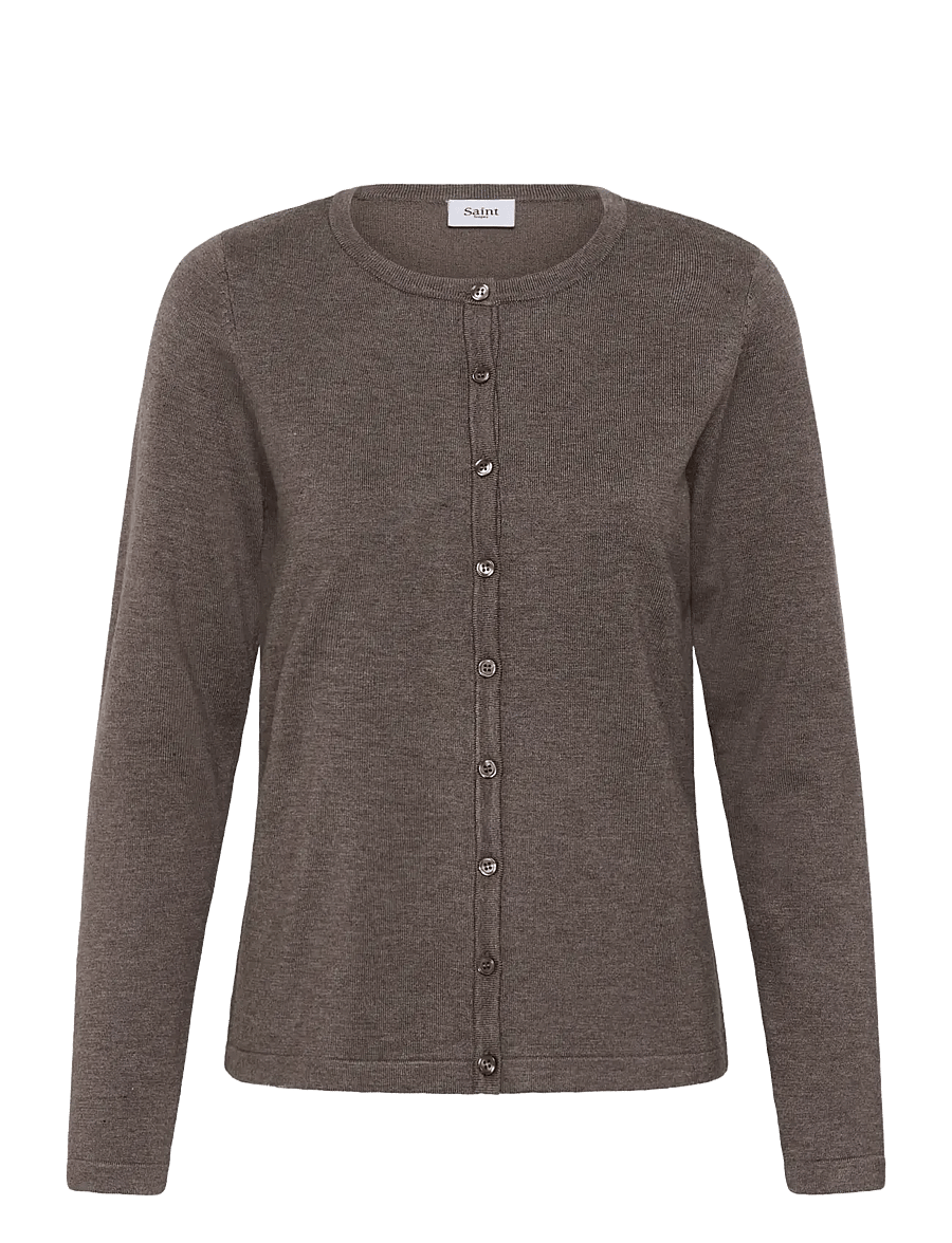 Saint Tropez - A8661, MilaSZ R-Neck Cardigan - cardigans - mink melange - 1