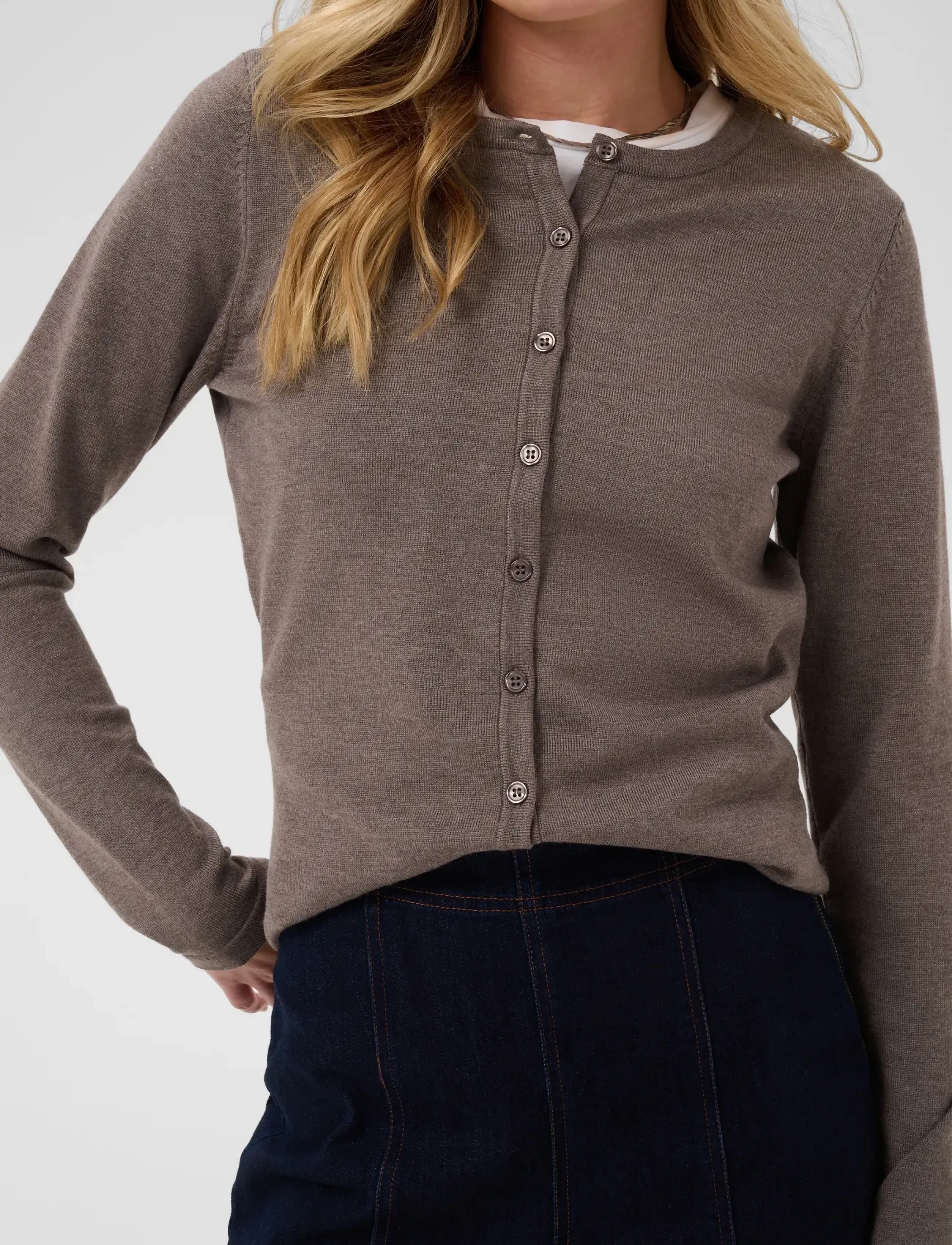 Saint Tropez - A8661, MilaSZ R-Neck Cardigan - koftor - mink melange - 5