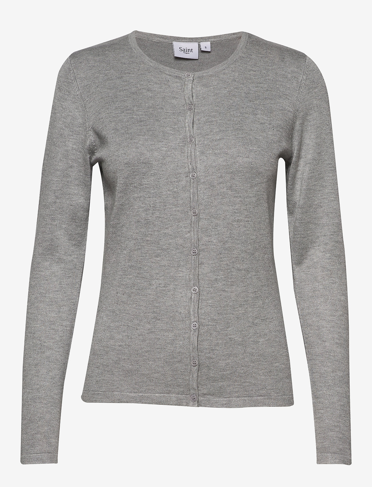 Saint Tropez - A8661, MilaSZ R-Neck Cardigan - kardiganai - pearl grey mel - 1