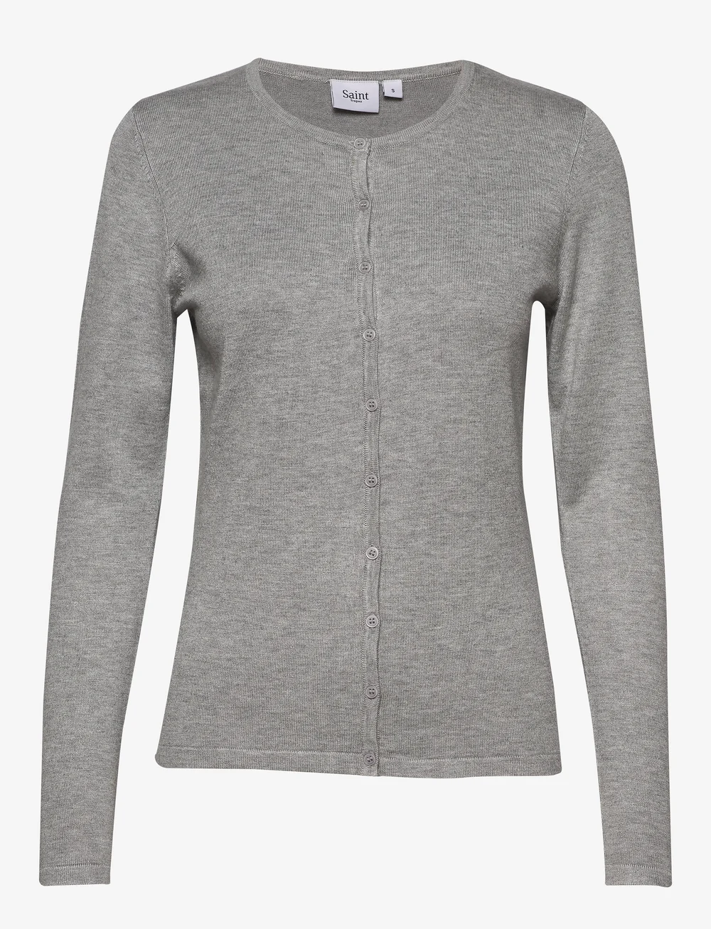 Saint Tropez - A8661, MilaSZ R-Neck Cardigan - koftor - pearl grey mel - 1