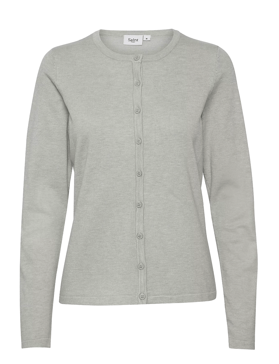 Saint Tropez - A8661, MilaSZ R-Neck Cardigan - koftor - pearl grey mel - 1