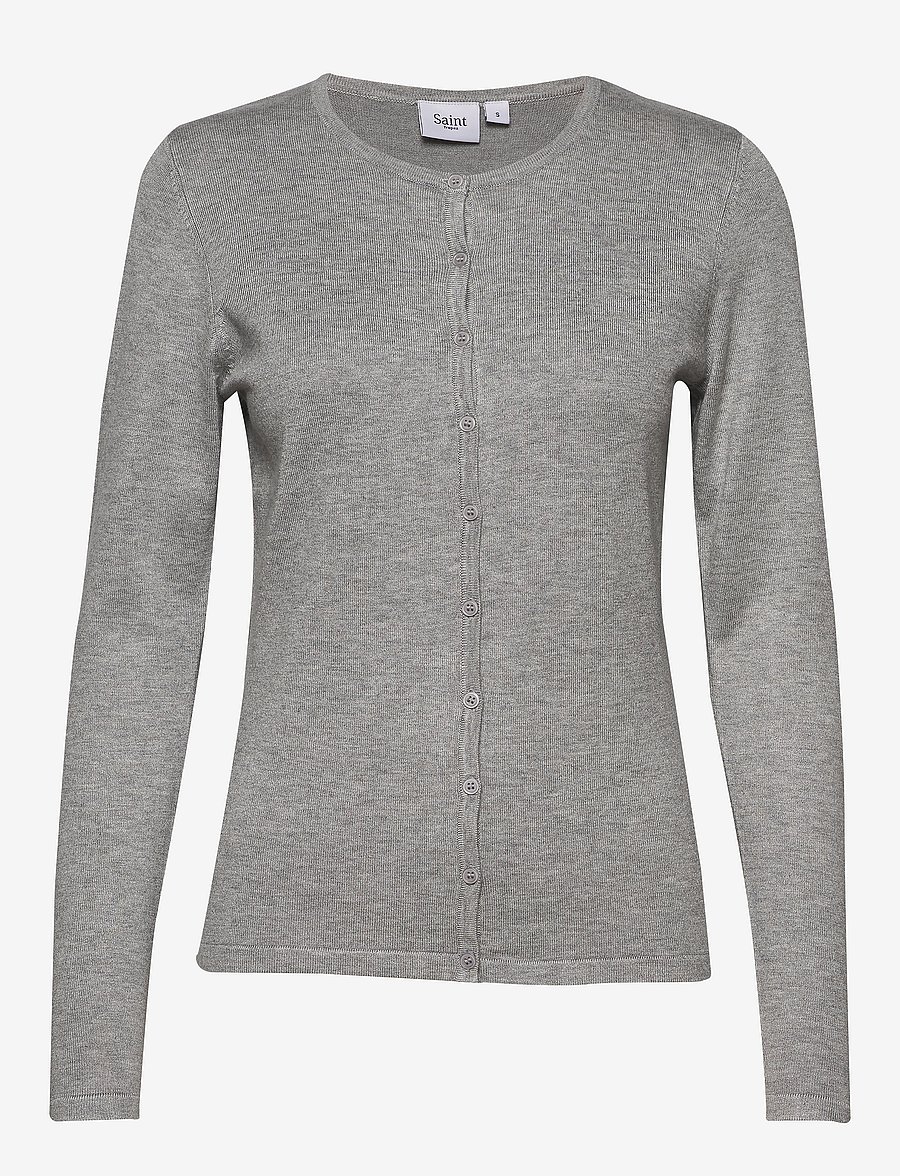 Saint Tropez - A8661, MilaSZ R-Neck Cardigan - strickjacken - pearl grey mel - 1