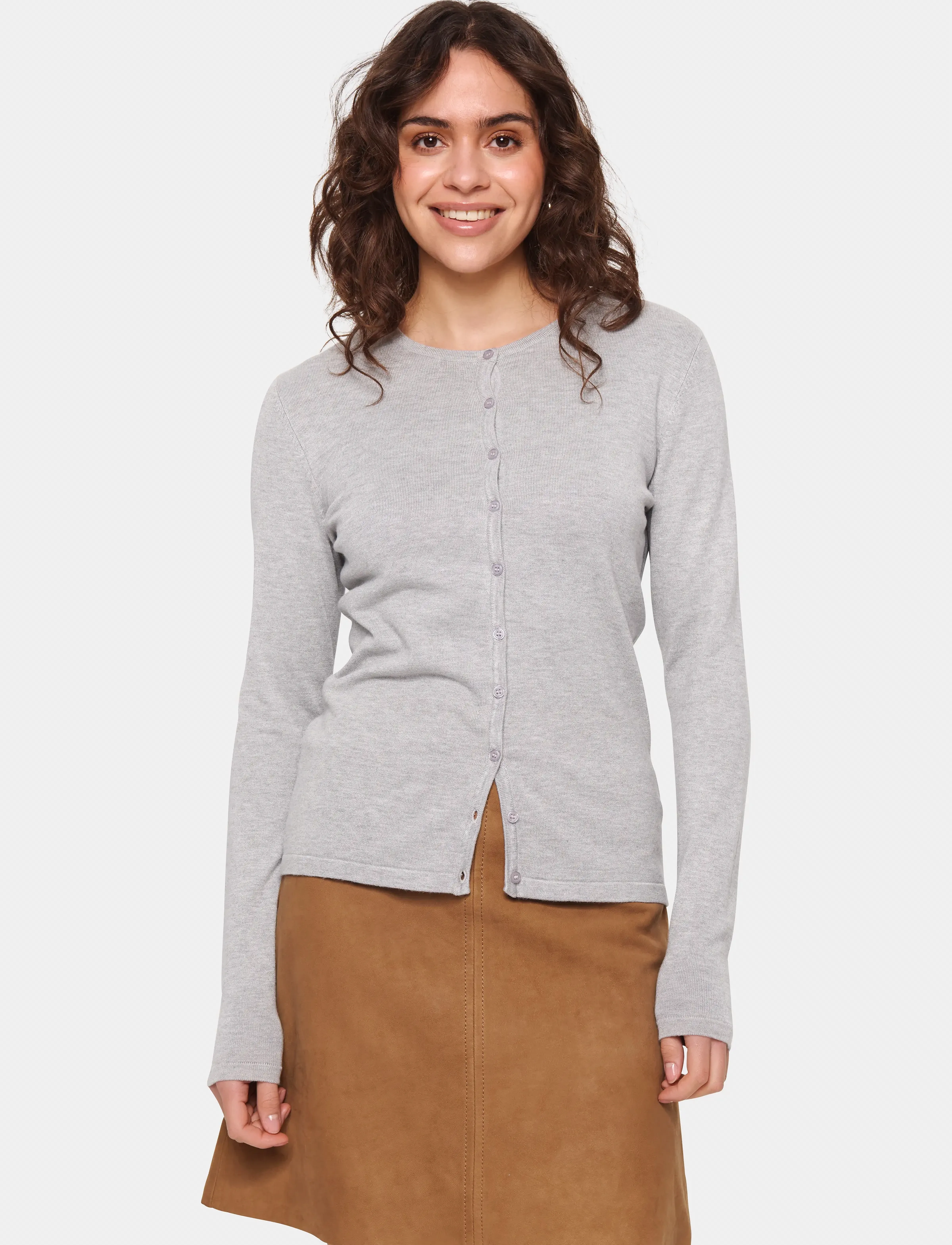 Saint Tropez A8661, MilaSZ R-Neck Cardigan - Saint Tropez - PEARL GREY MEL / grey