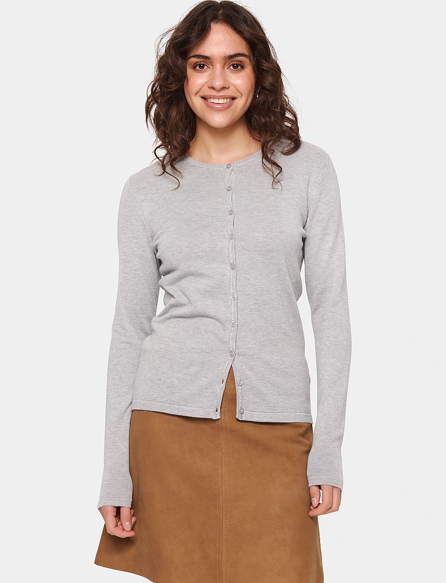 Saint Tropez - A8661, MilaSZ R-Neck Cardigan - strickjacken - pearl grey mel - 0
