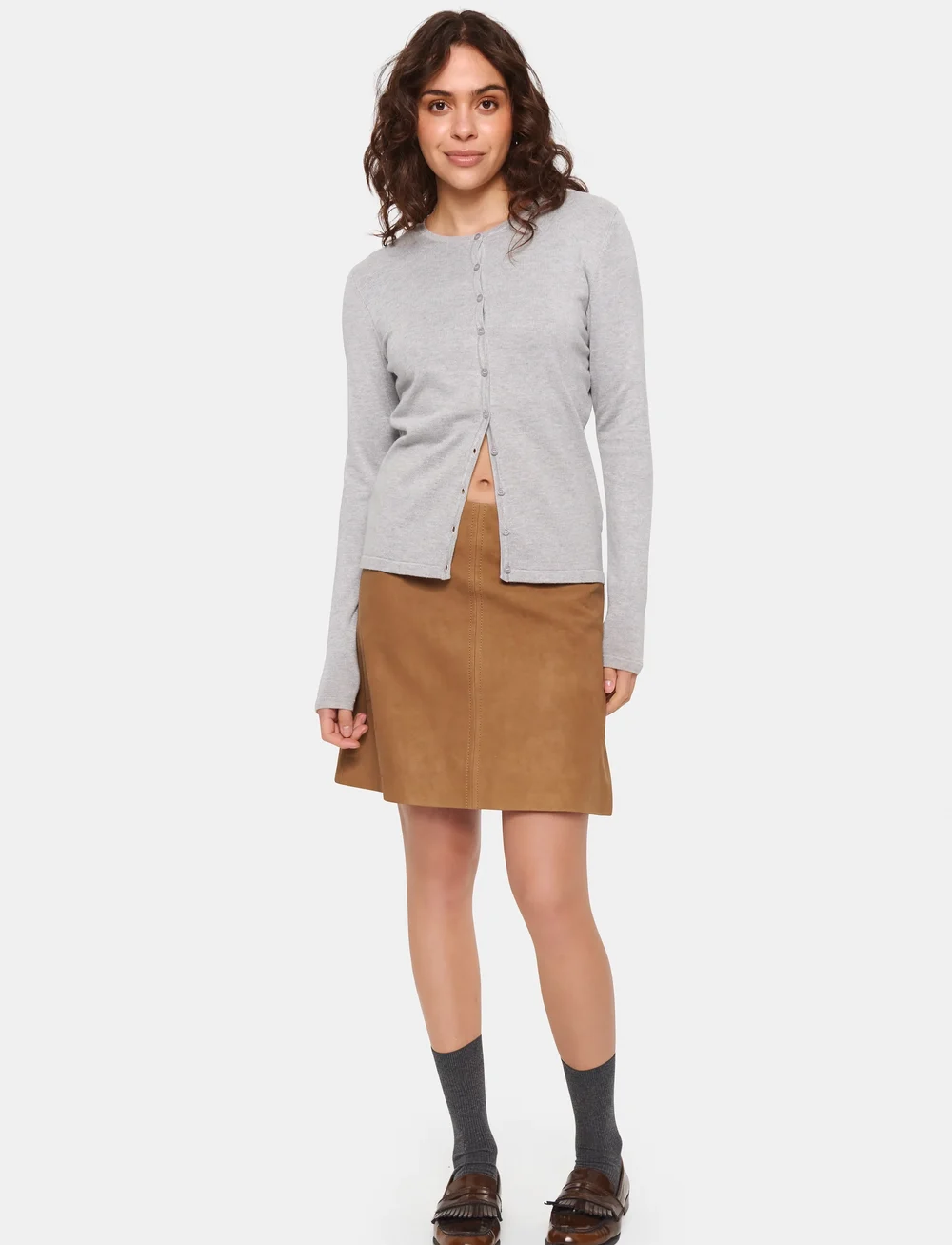 Saint Tropez - A8661, MilaSZ R-Neck Cardigan - koftor - pearl grey mel - 3