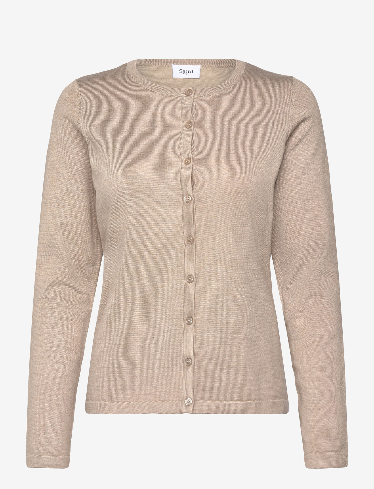 Saint Tropez - A8661, MilaSZ R-Neck Cardigan - kardiganai - plaza taupe melange - 0