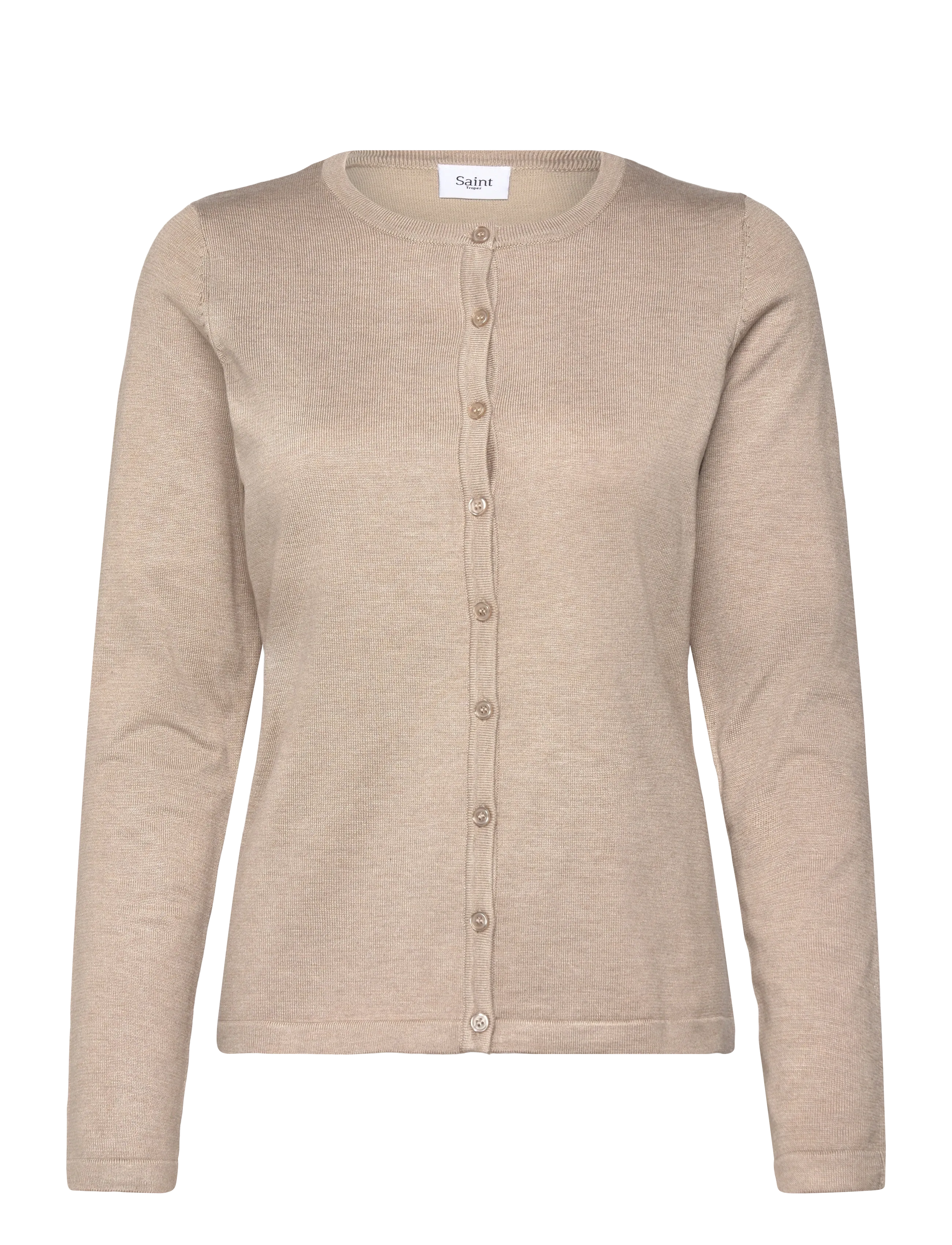 Saint Tropez A8661, MilaSZ R-Neck Cardigan - Saint Tropez - PLAZA TAUPE MELANGE / beige