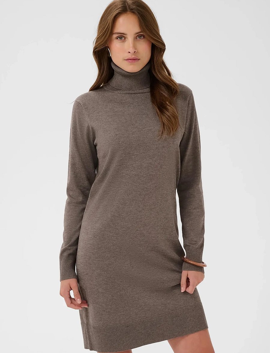 Saint Tropez - U6801, MilaSZ Rollneck Dress - stickade klänningar - mink melange - 0
