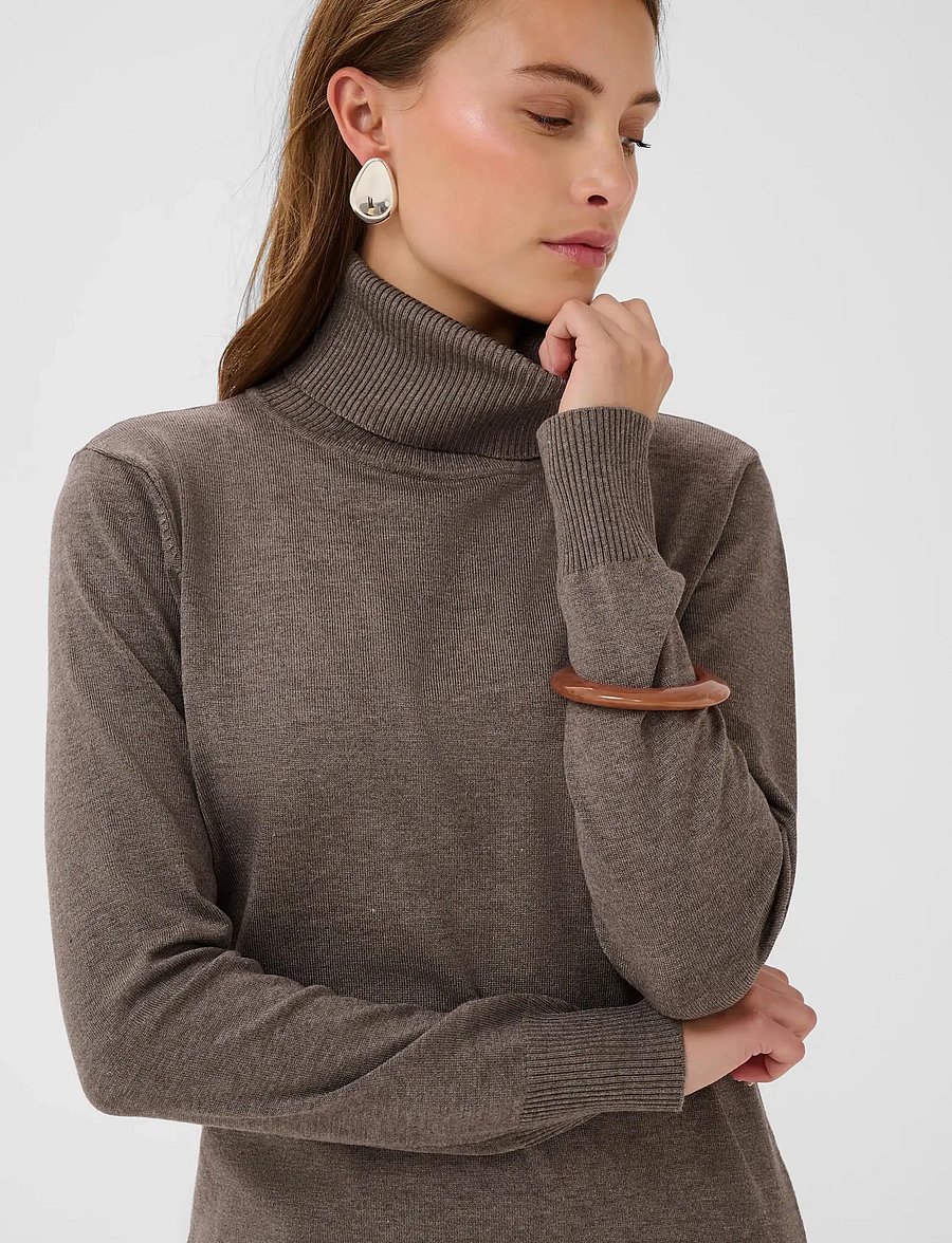 Saint Tropez - U6801, MilaSZ Rollneck Dress - stickade klänningar - mink melange - 5