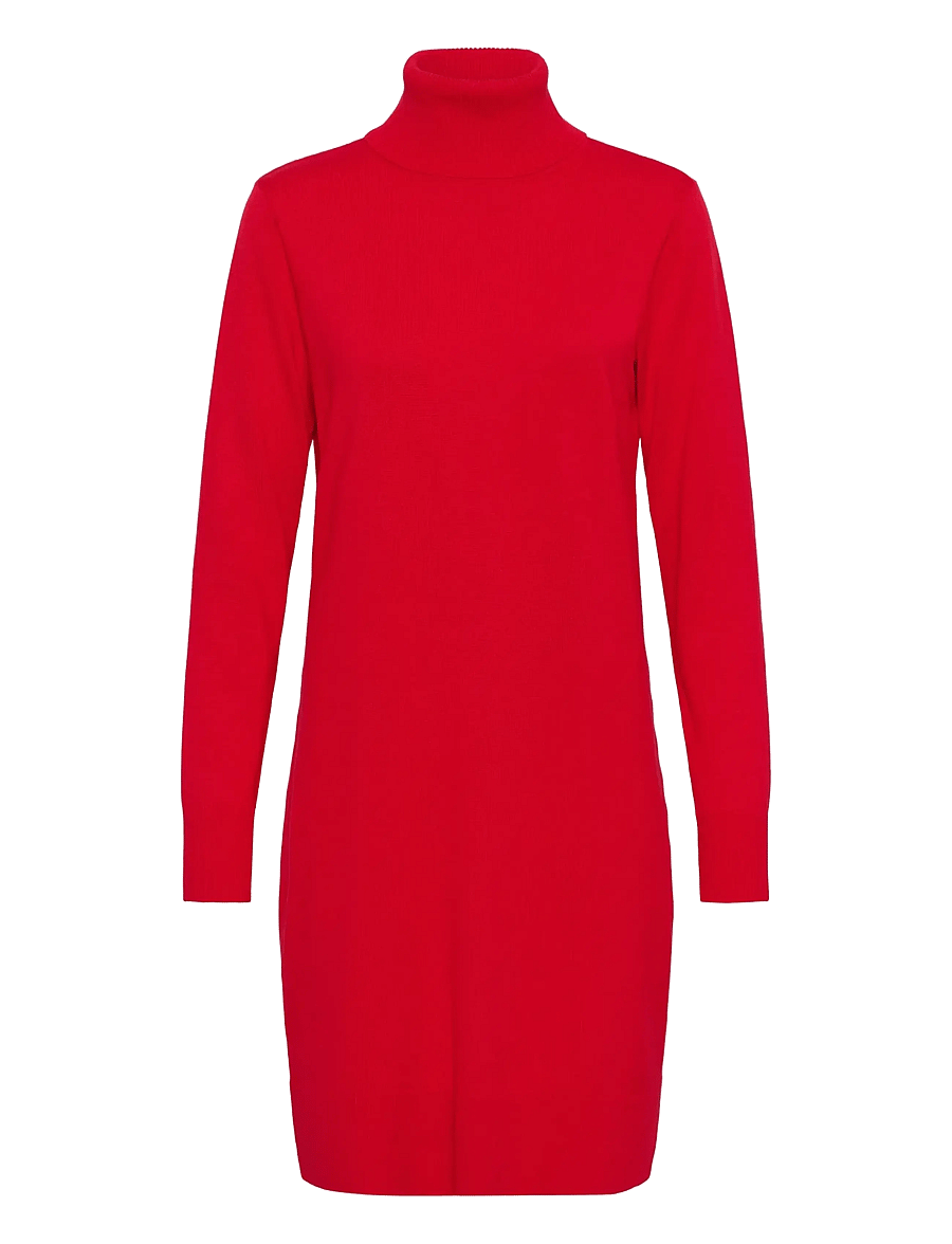Saint Tropez - U6801, MilaSZ Rollneck Dress - stickade klänningar - true red - 1