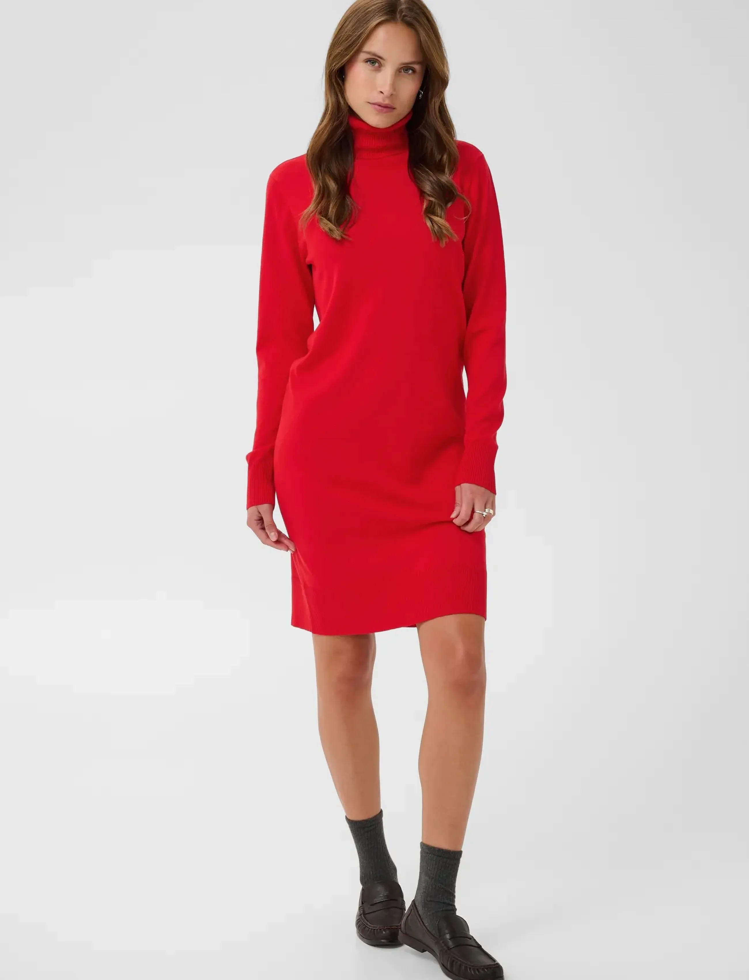 Saint Tropez - U6801, MilaSZ Rollneck Dress - stickade klänningar - true red - 3