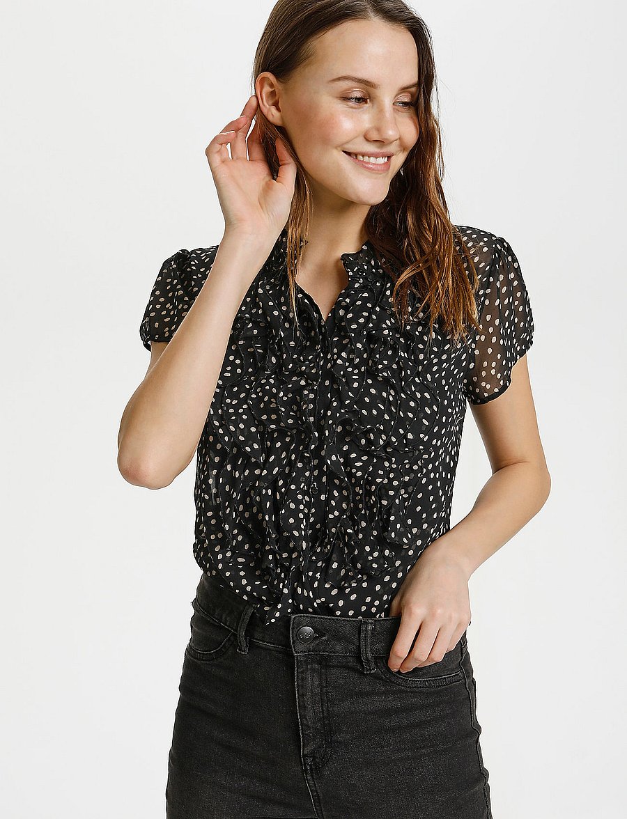 Saint Tropez - LiljaSZ Drea SS Shirt - kurzärmelige blusen - dot black - 0