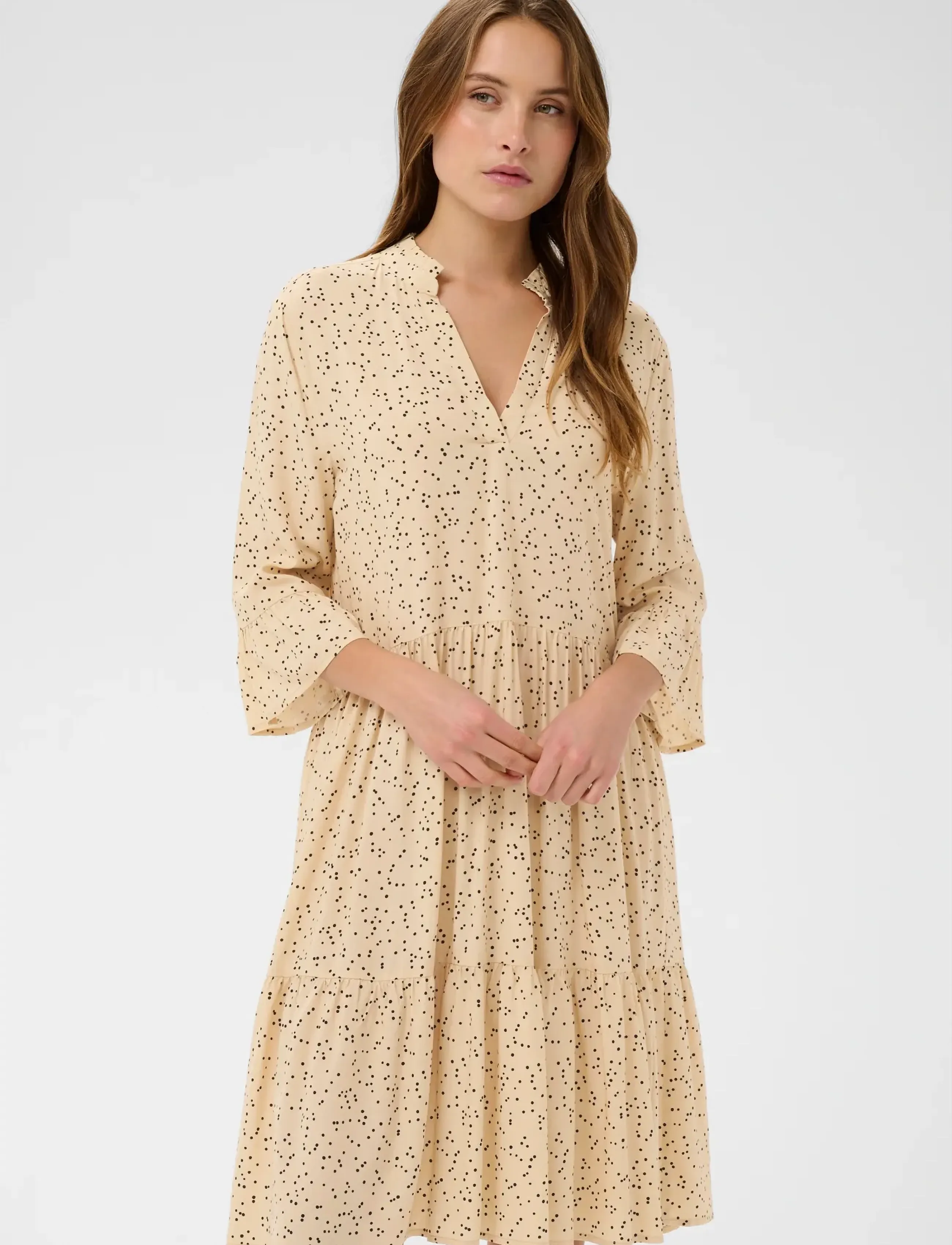 Saint Tropez EdaSZ Dress - Midikleider - CREME BLACK MINI DOTS / cream