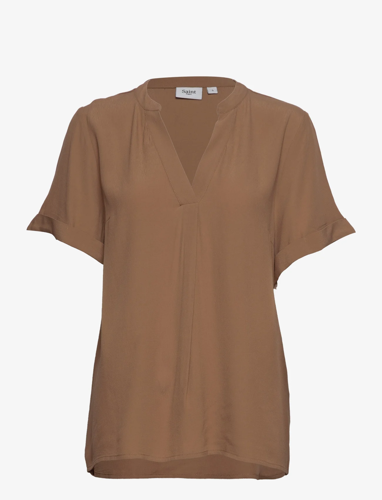 Saint Tropez - AgnesSZ SS Top - short-sleeved blouses - woodsmoke - 0