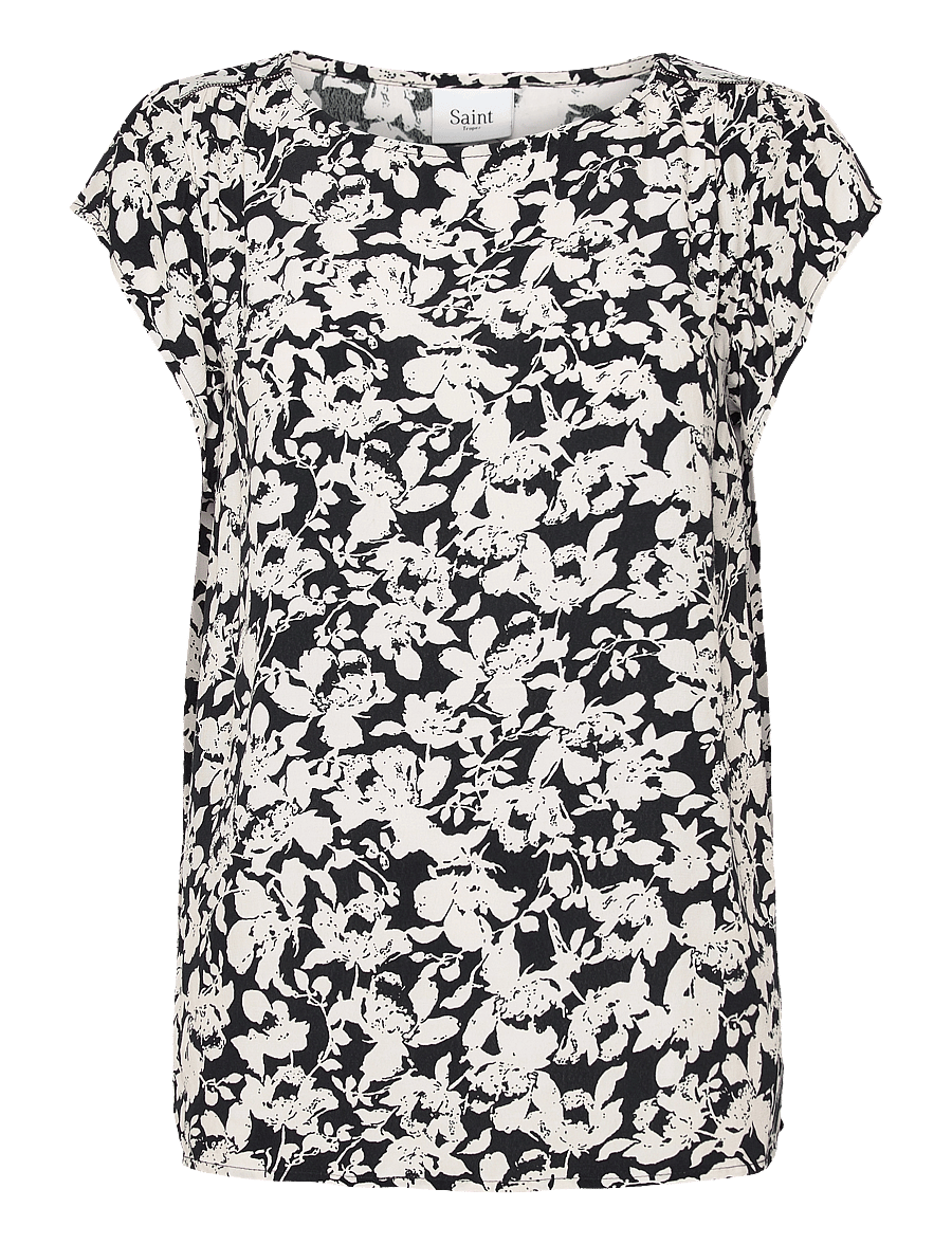 Saint Tropez - BlancaSZ Adele SS Top - kurzärmelige blusen - night sky porcelain blooms - 1