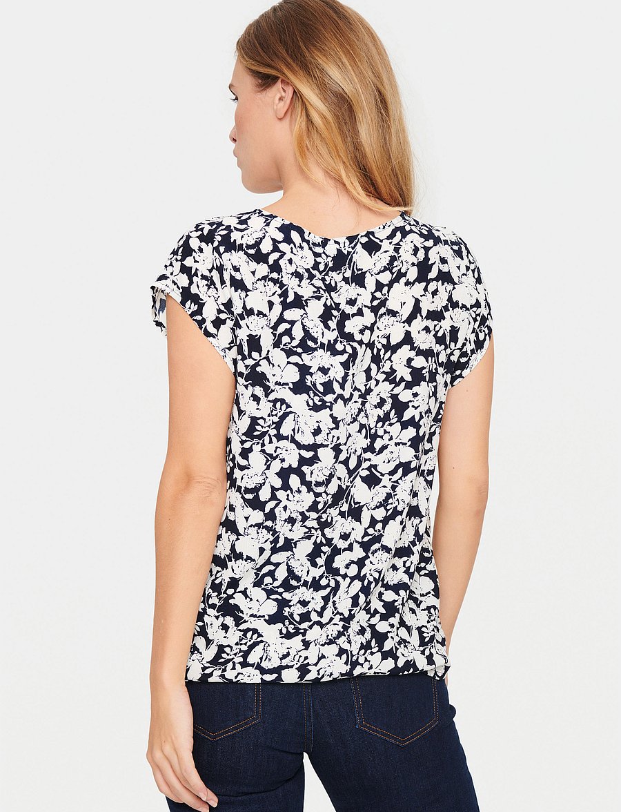 Saint Tropez - BlancaSZ Adele SS Top - kurzärmelige blusen - night sky porcelain blooms - 3