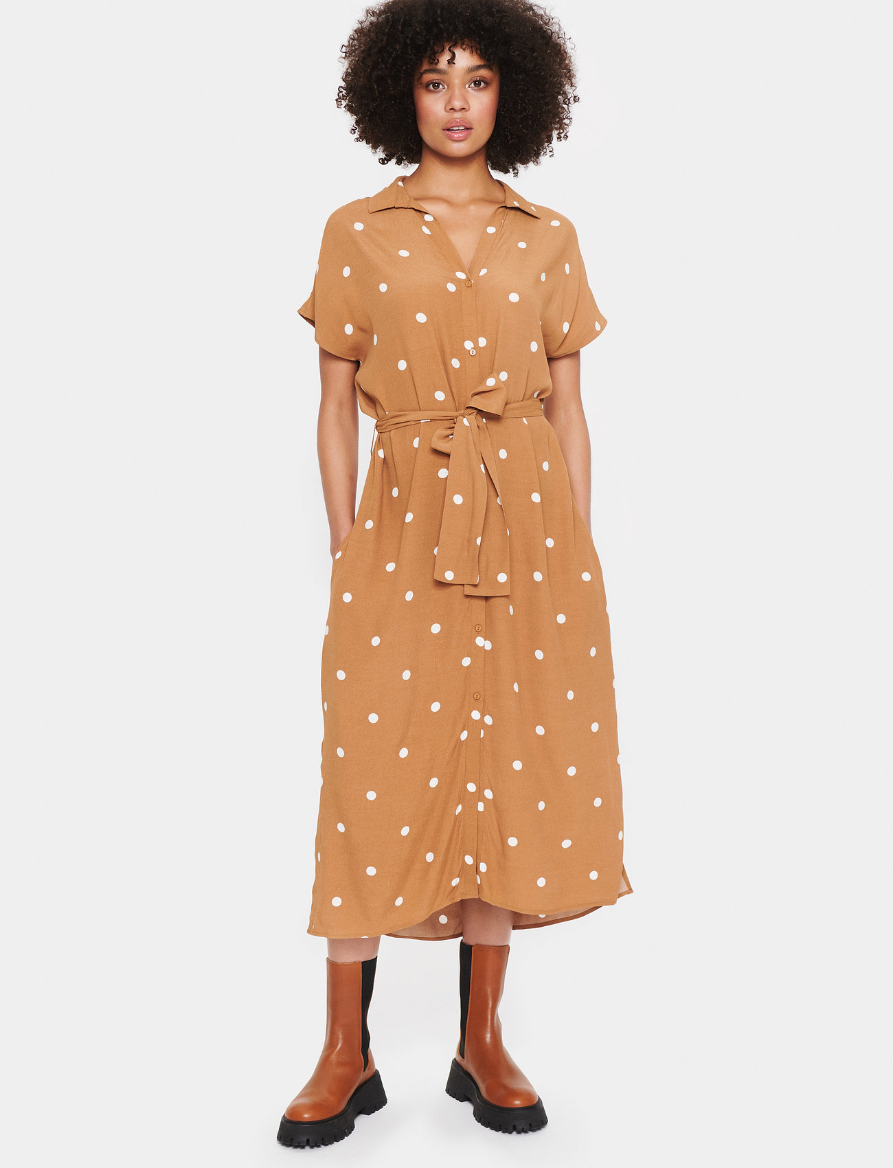 Saint Tropez - BlancaSZ SS Dress - tobacco brown cirkular dot - 3