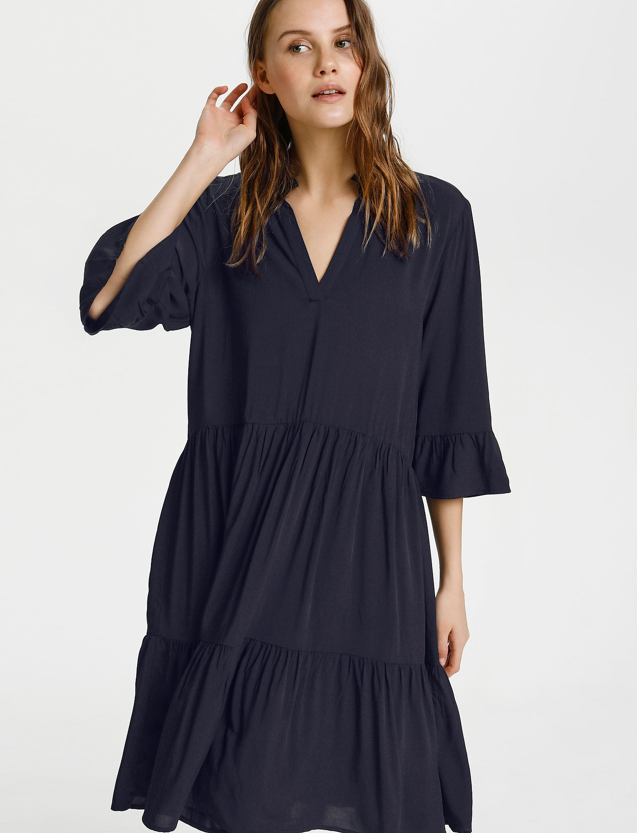 Saint Tropez Edasz Solid Dress, Kvinder, Tiered Flæsekjole, Navy, Str: L
