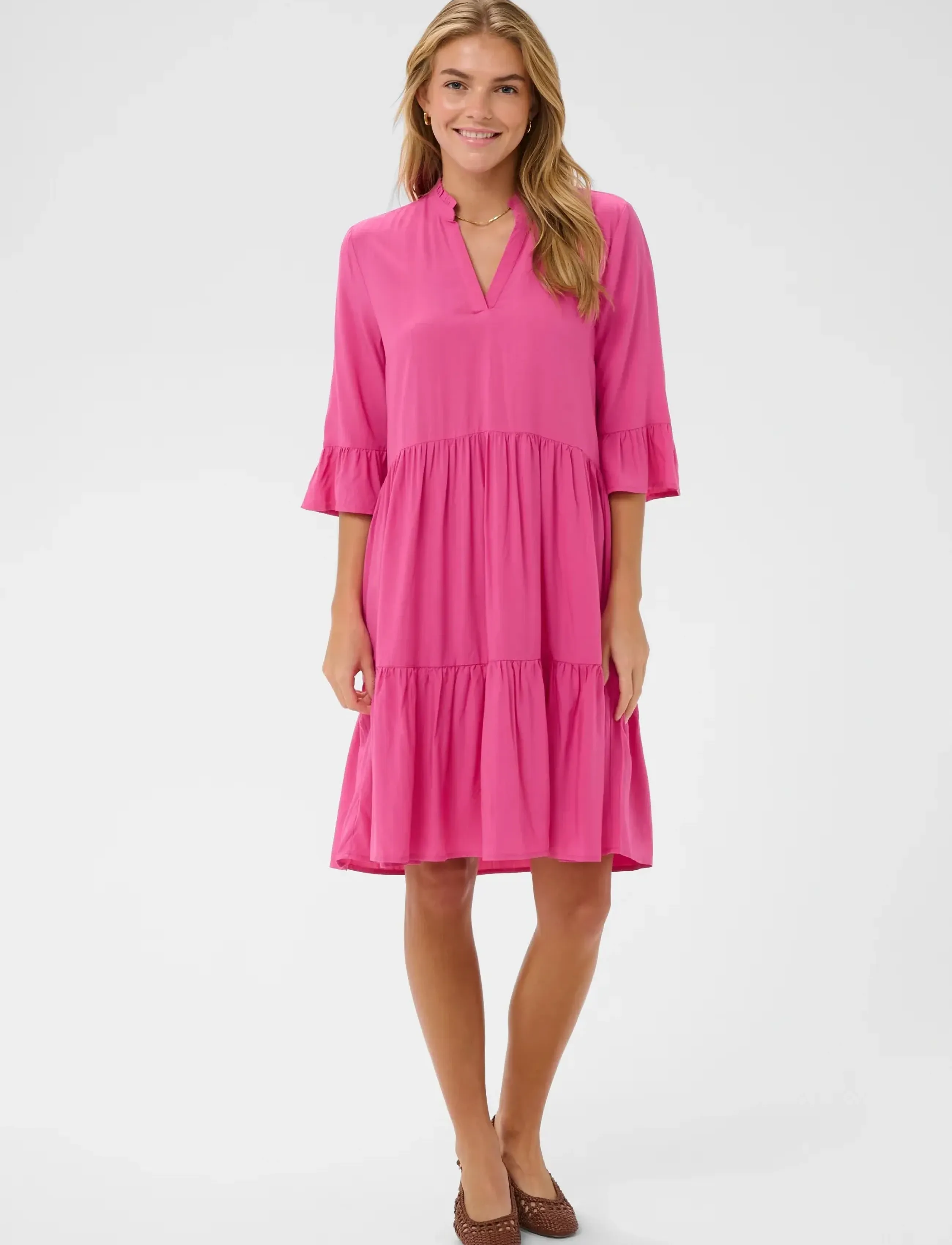 Saint Tropez Edasz Solid Dress, Kvinder, Tiered Flæsekjole, Pink, Str: M