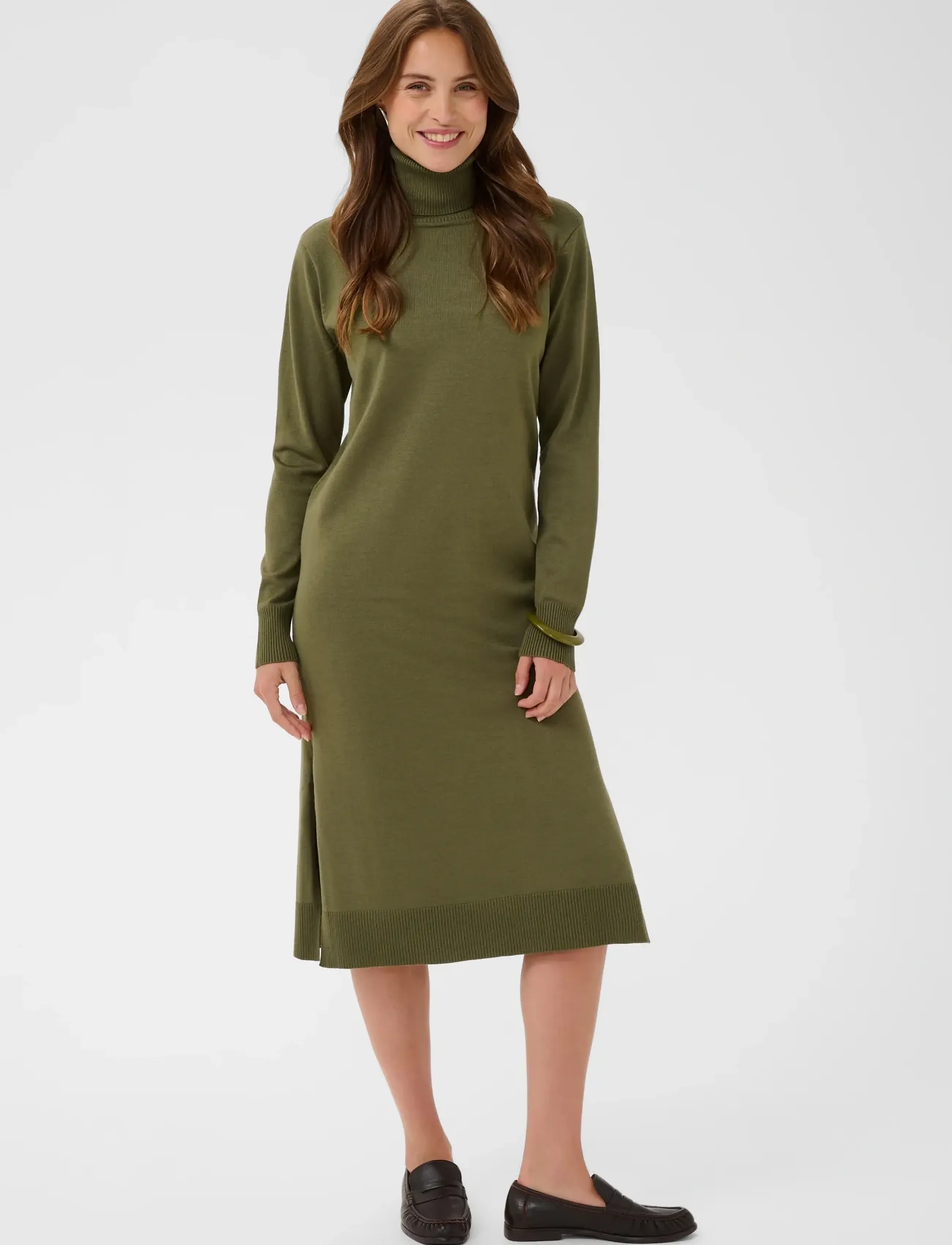 Saint Tropez MilaSZ Roll Neck Long Dress - Dresses - FOUR LEAF CLOVER MELANGE / green