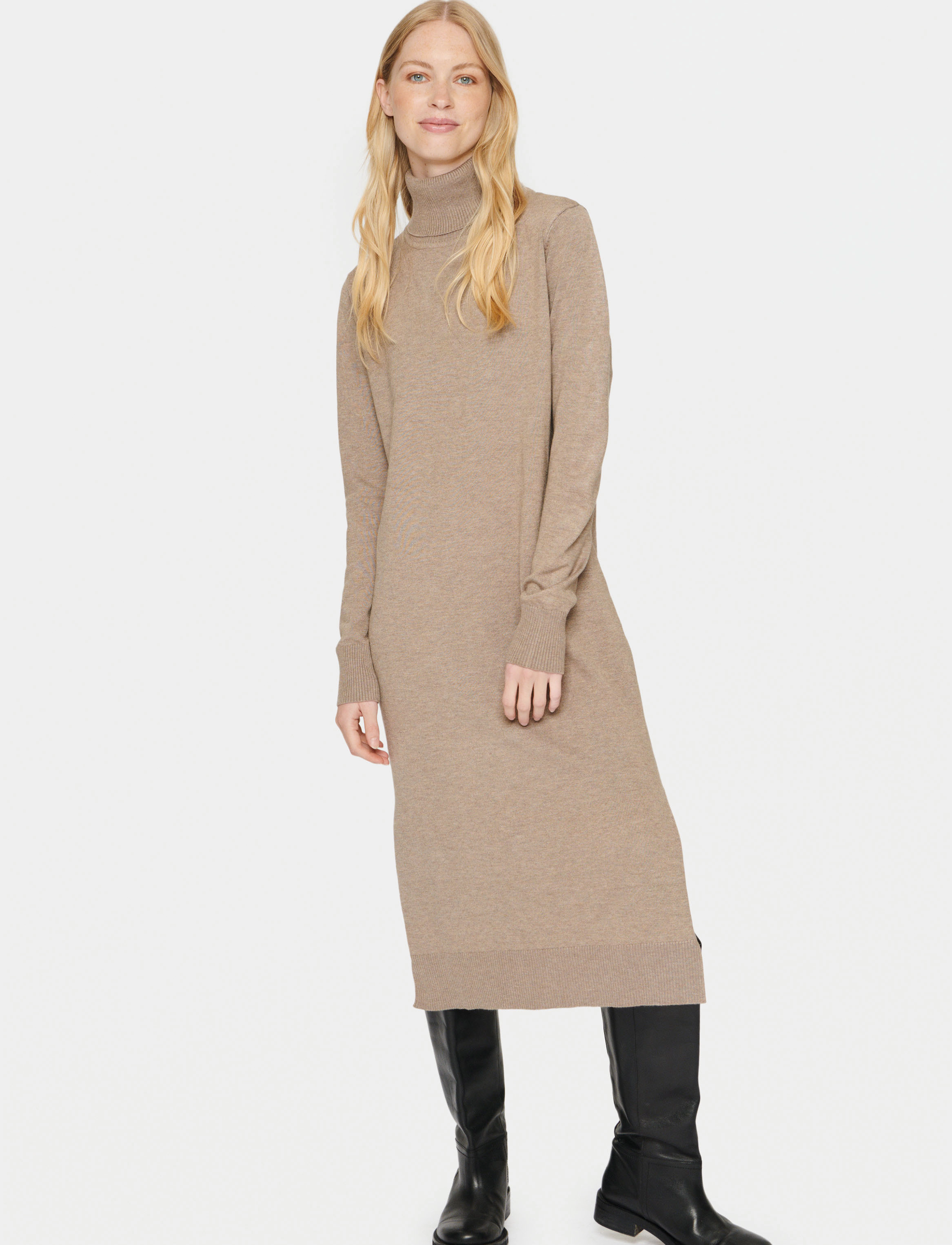 Saint Tropez - MilaSZ Roll Neck Long Dress - strikkjoler - atmos melange - 5