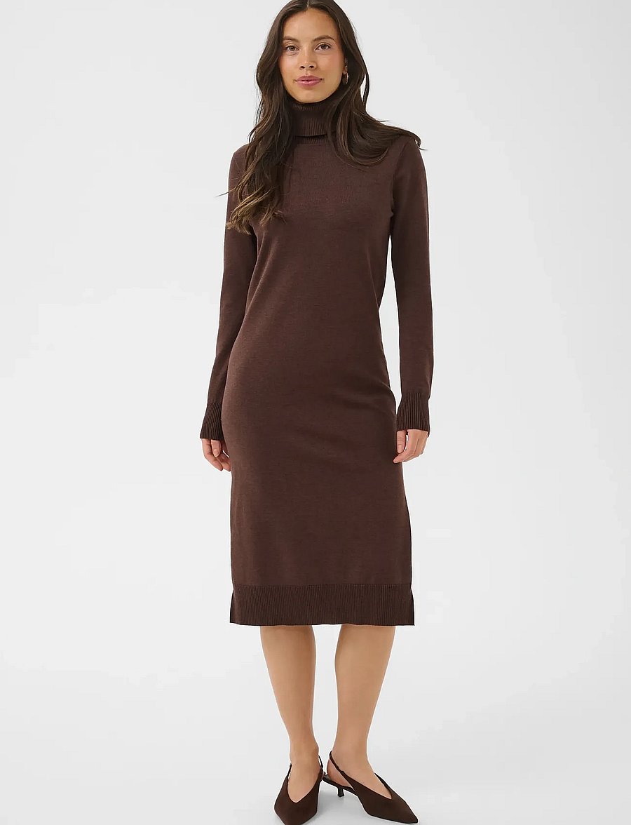 Saint Tropez - MilaSZ Roll Neck Long Dress - strickkleider - bracken melange - 0