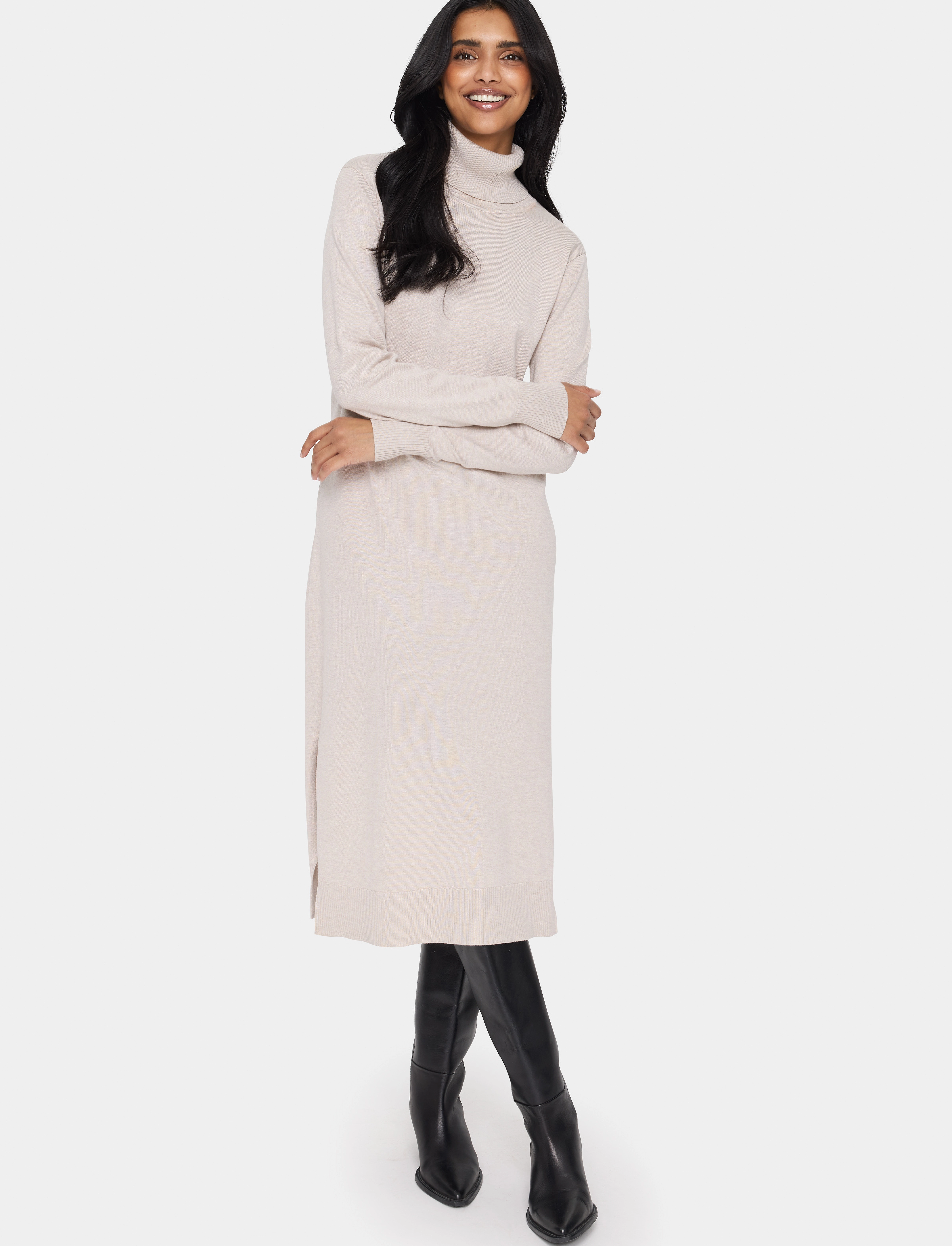 Saint Tropez - MilaSZ Roll Neck Long Dress - knitted dresses - gray morn melange - 3