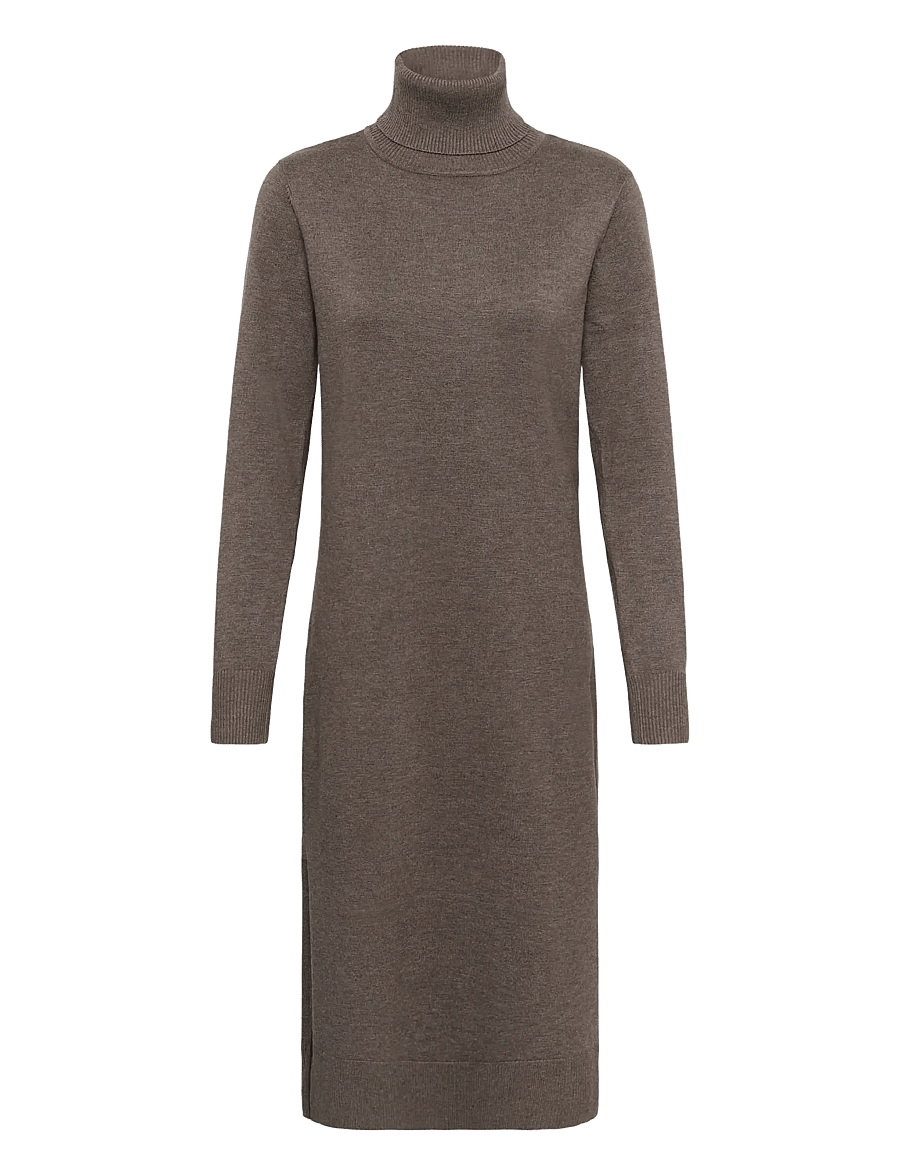 Saint Tropez - MilaSZ Roll Neck Long Dress - knitted dresses - mink melange - 1