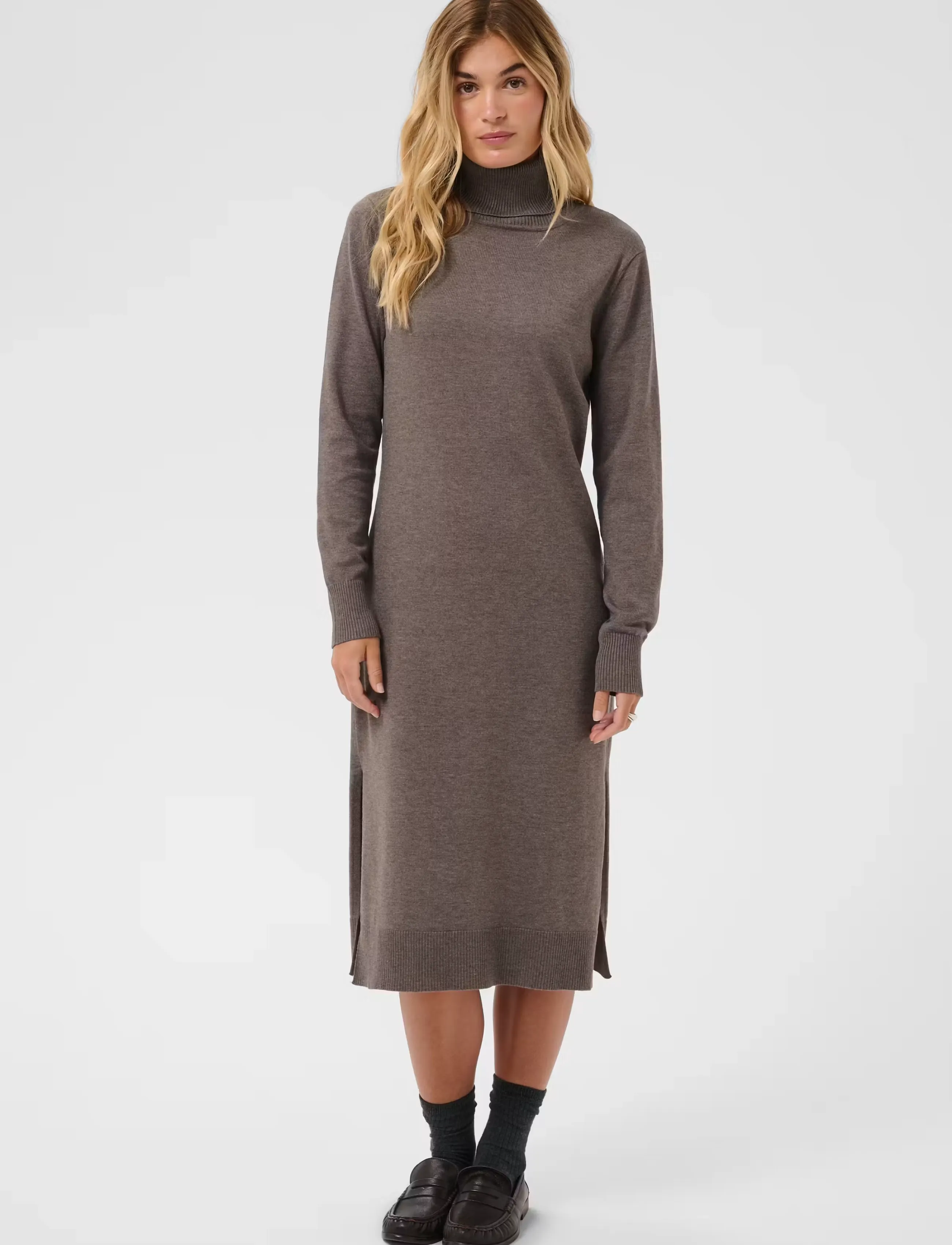 Saint Tropez MilaSZ Roll Neck Long Dress - Kläder - MINK MELANGE / brown